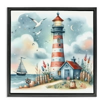 Stupell Industries Fun Maritime Lighthouse Nautical & Beach Painting Black Floater Framed Canvas Art Print Wall Art, 18 x 18