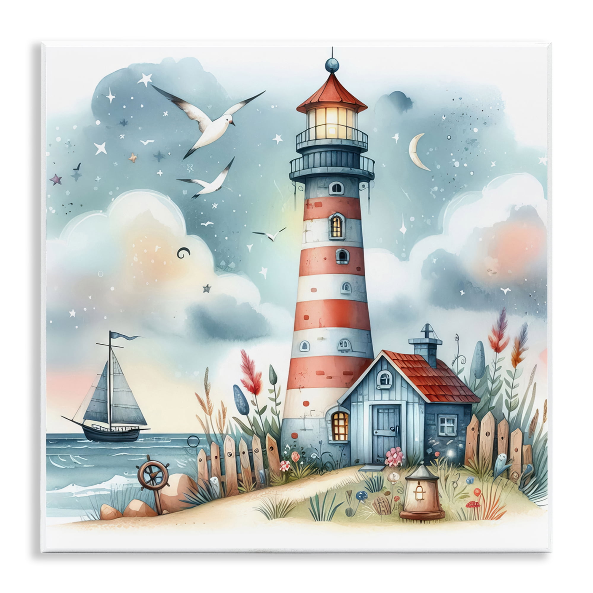 Stupell Industries Fun Maritime Lighthouse Nautical & Beach Painting ...