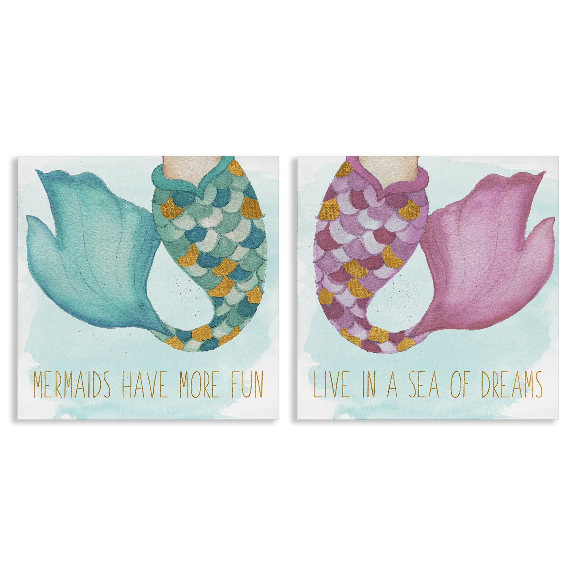 Stupell Industries Fun Mermaid Tails Fantasy & Sci-Fi Painting Wrapped Canvas Art Print Wall Art, 17 x 17, Set of 2