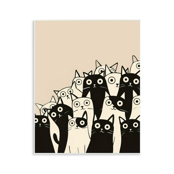 Stupell Industries Fun Modern Black & White Cats Animals Painting Unframed Art Print Wall Art, 11 x 14