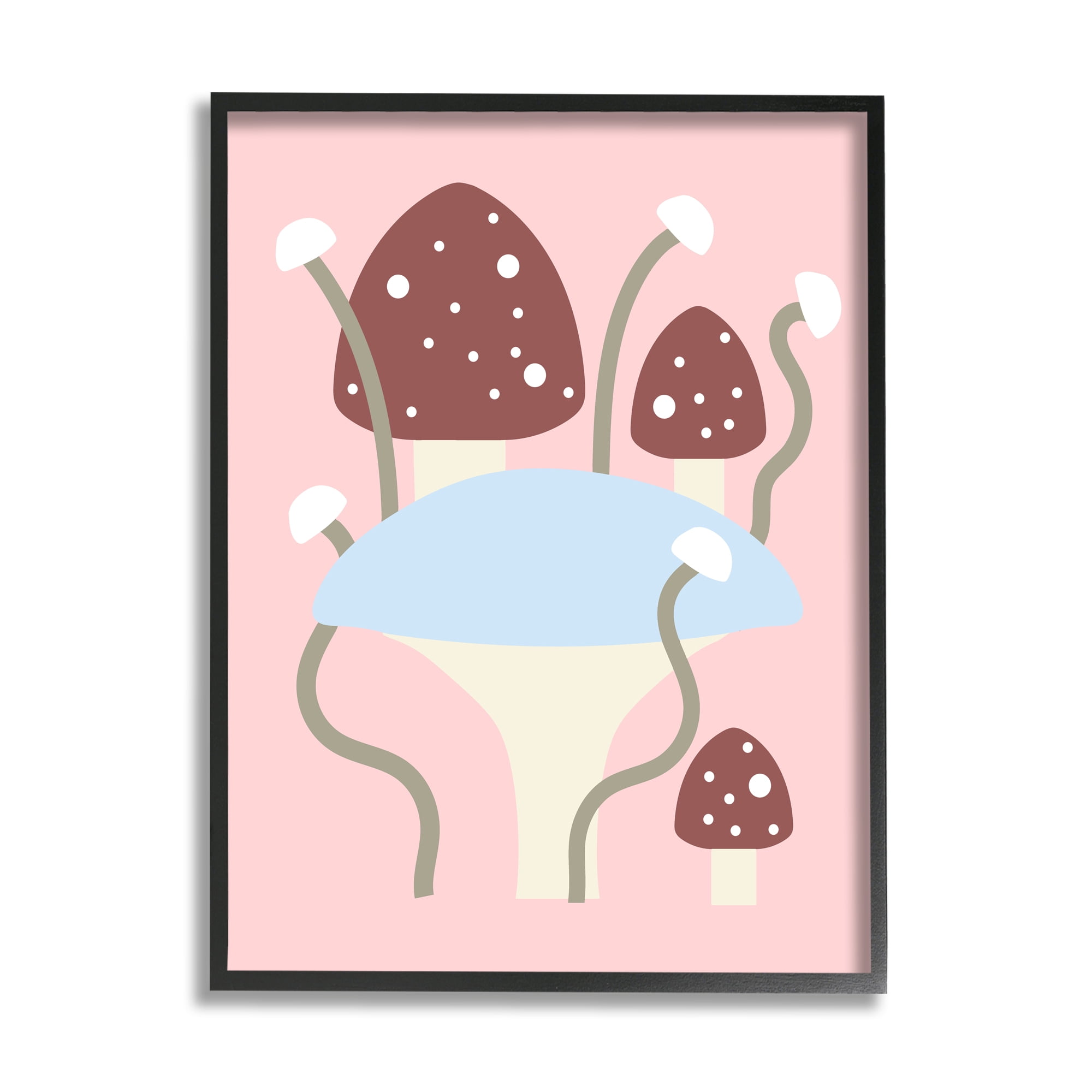Stupell Industries Fun Mushrooms on Pink Botanical & Floral Painting Black Framed Art Print Wall Art, 11 x 14