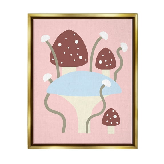 Stupell Industries Fun Mushrooms on Pink Botanical & Floral Painting Gold Floater Framed Canvas Art Print Wall Art, 25 x 31
