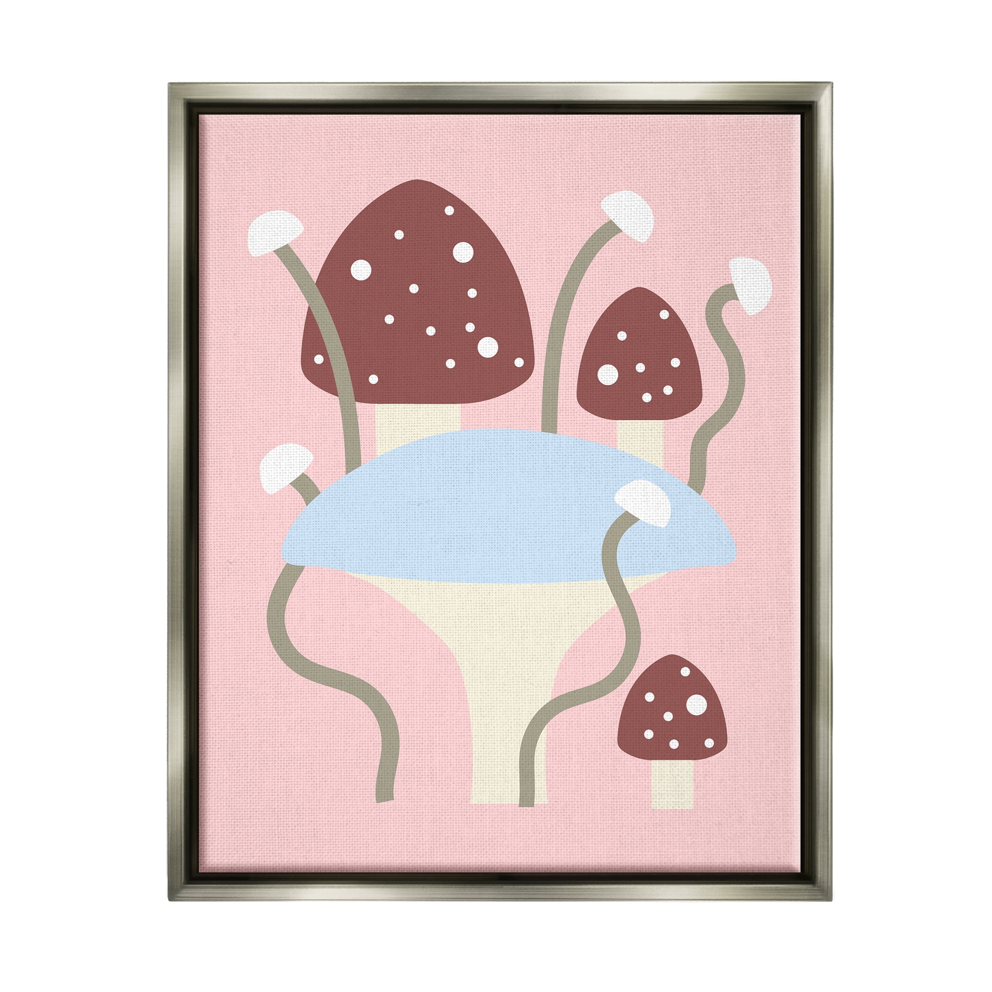 Stupell Industries Fun Mushrooms on Pink Botanical & Floral Painting Gray Floater Framed Canvas Art Print Wall Art, 17 x 21