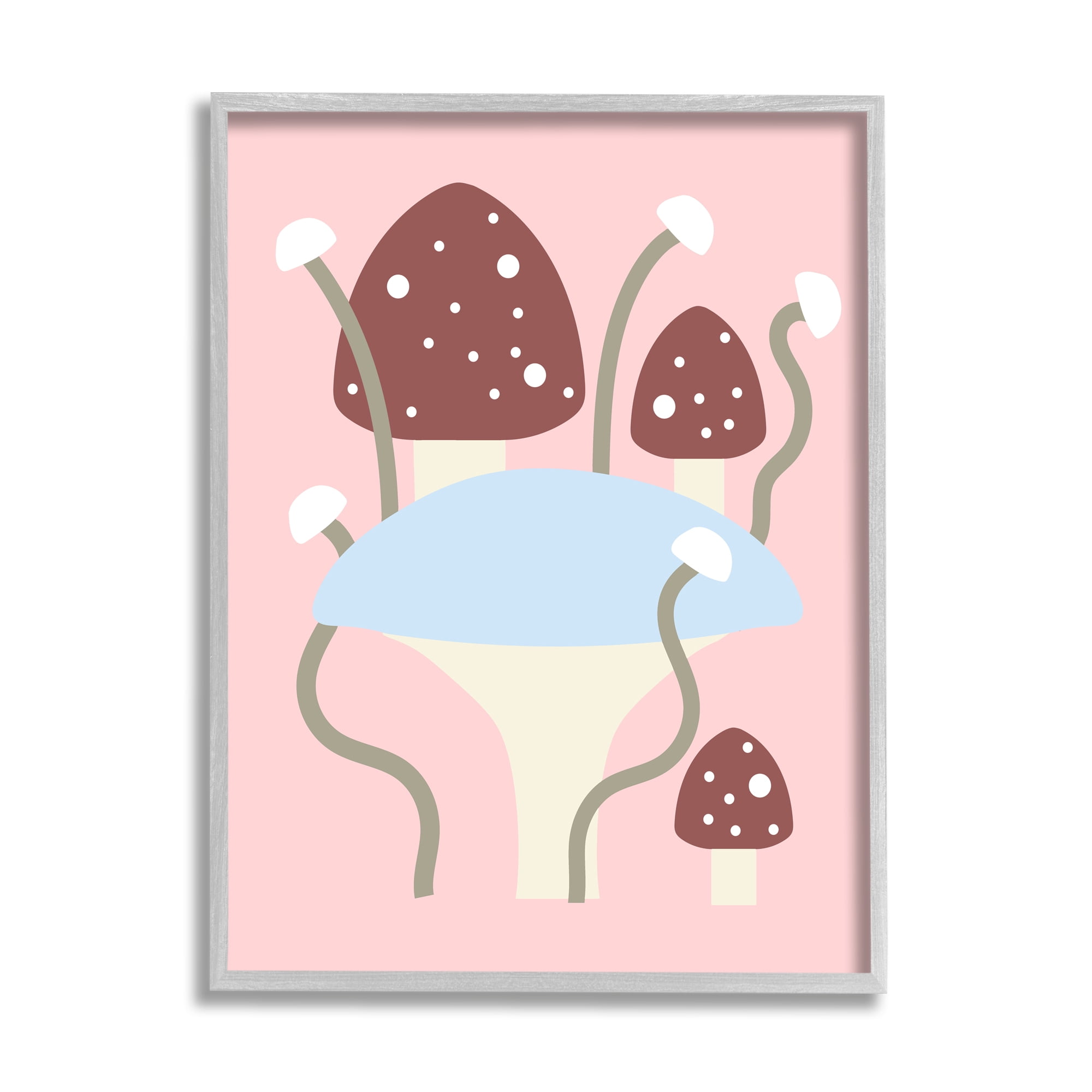 Stupell Industries Fun Mushrooms on Pink Botanical & Floral Painting Gray Framed Art Print Wall Art, 11 x 14