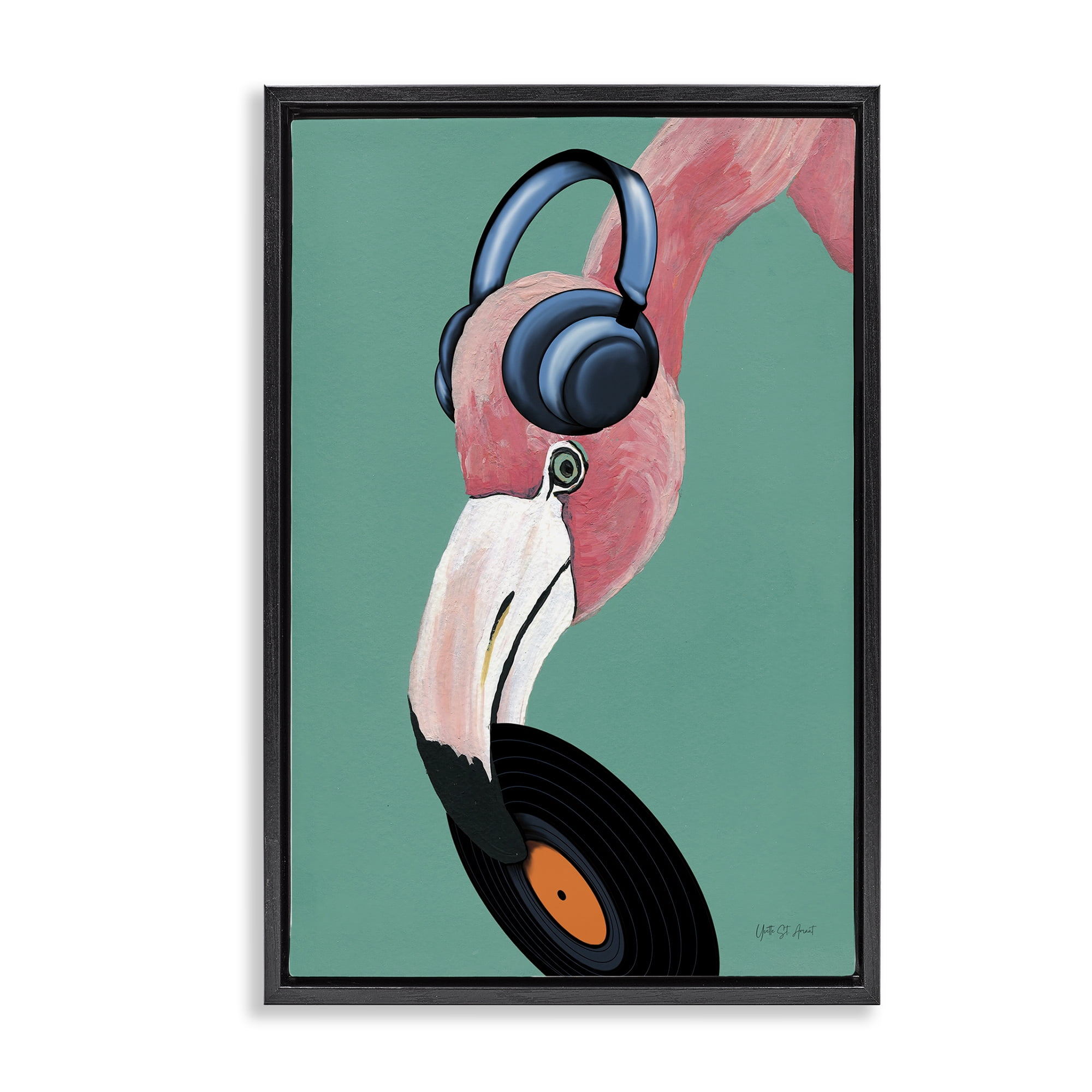 Stupell Industries Fun Musical Flamingo Animals & Insects Painting Black Floater Framed Art Print Wall Art, 21 x 31