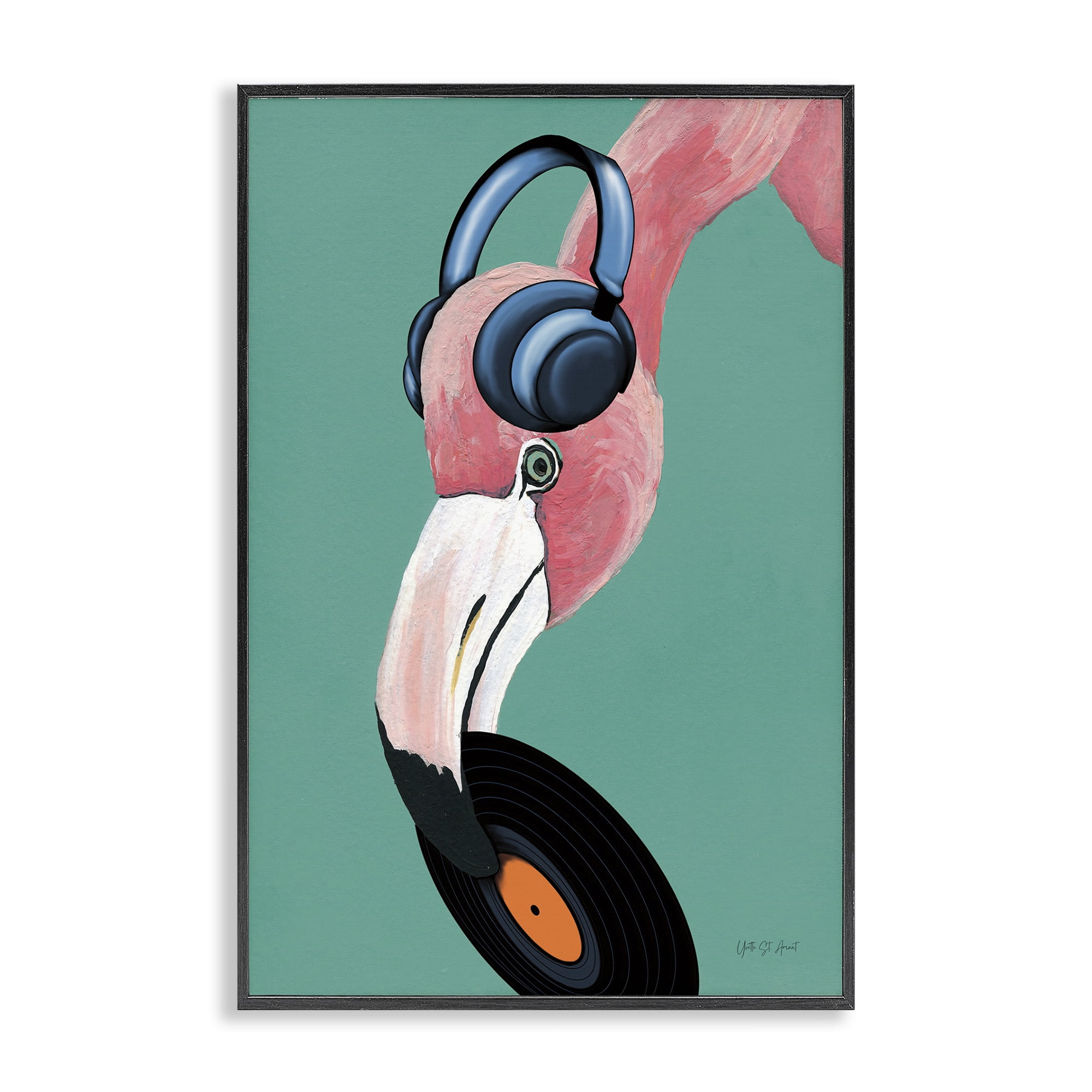 Stupell Industries Fun Musical Flamingo Animals & Insects Painting Black Framed Art Print Wall Art, 20 x 30