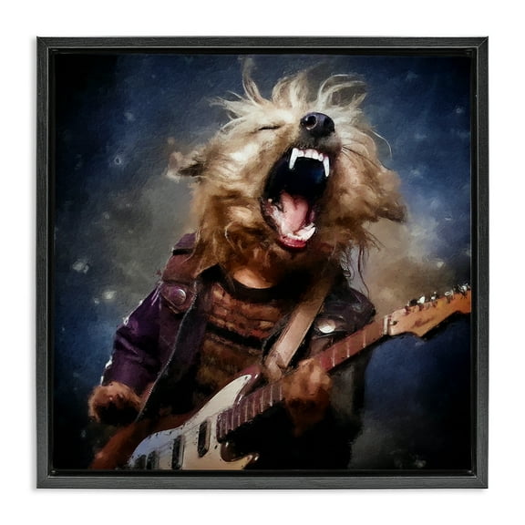 Stupell Industries Fun Musician Terrier Animals Painting Black Floater Framed Canvas Art Print Wall Art, 18 x 18