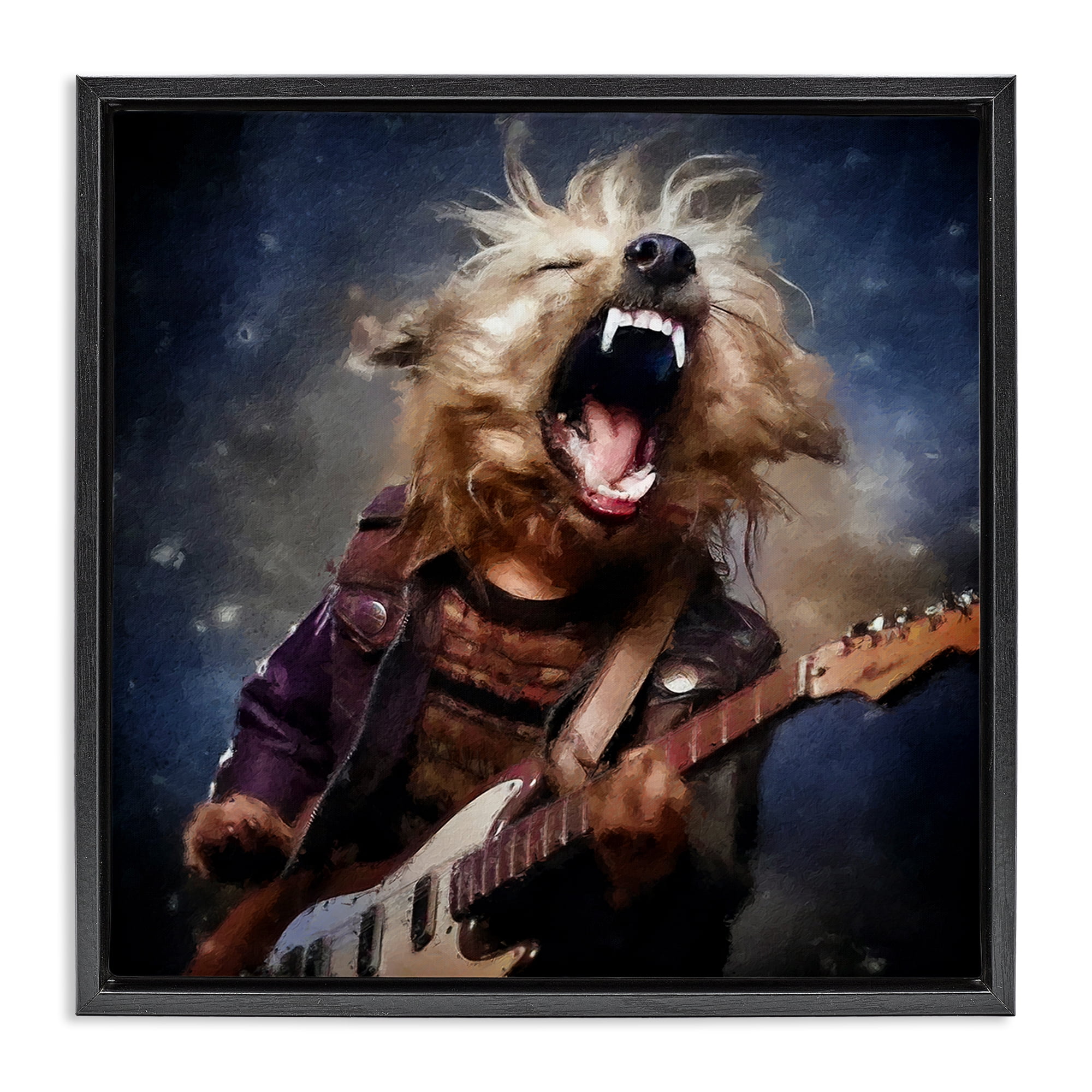 Stupell Industries Fun Musician Terrier Animals Painting Black Floater Framed Canvas Art Print Wall Art, 25 x 25