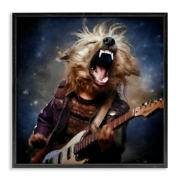 Stupell Industries Fun Musician Terrier Animals Painting Black Framed Art Print Wall Art, 12 x 12
