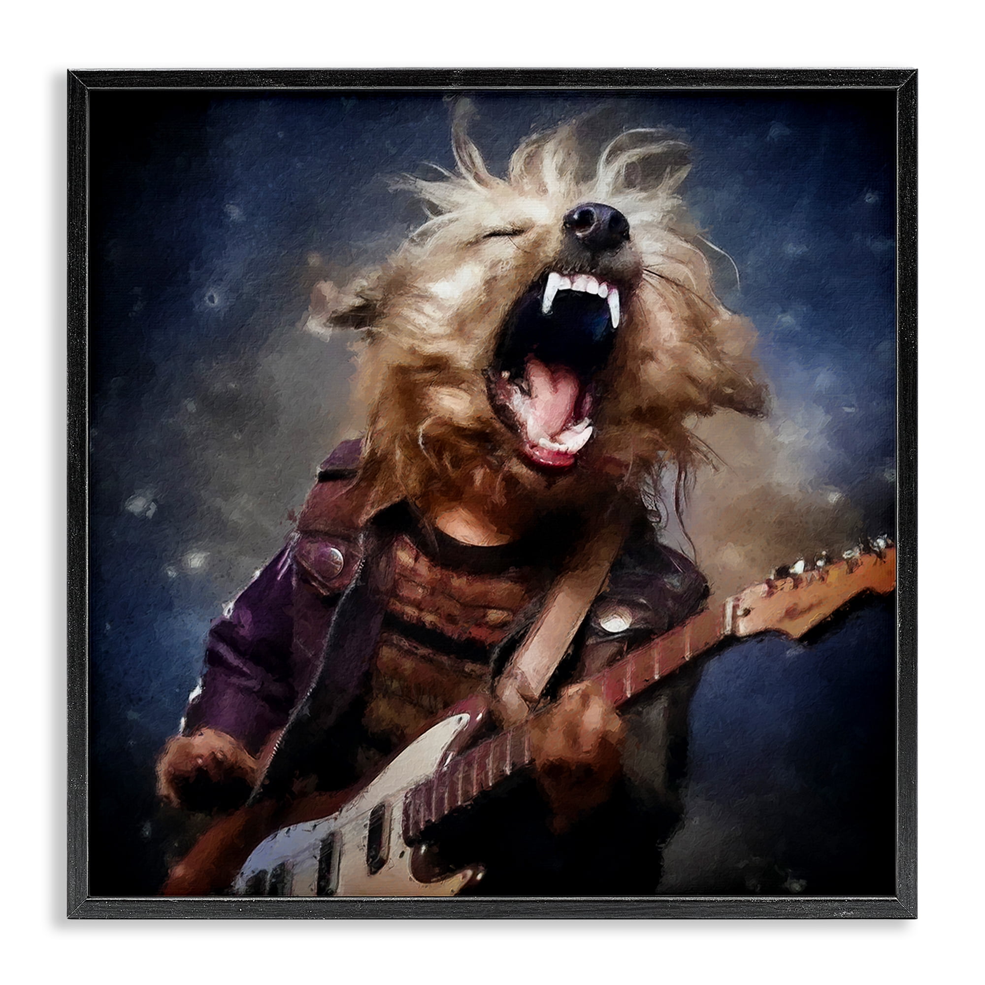 Stupell Industries Fun Musician Terrier Animals Painting Black Framed Art Print Wall Art, 24 x 24