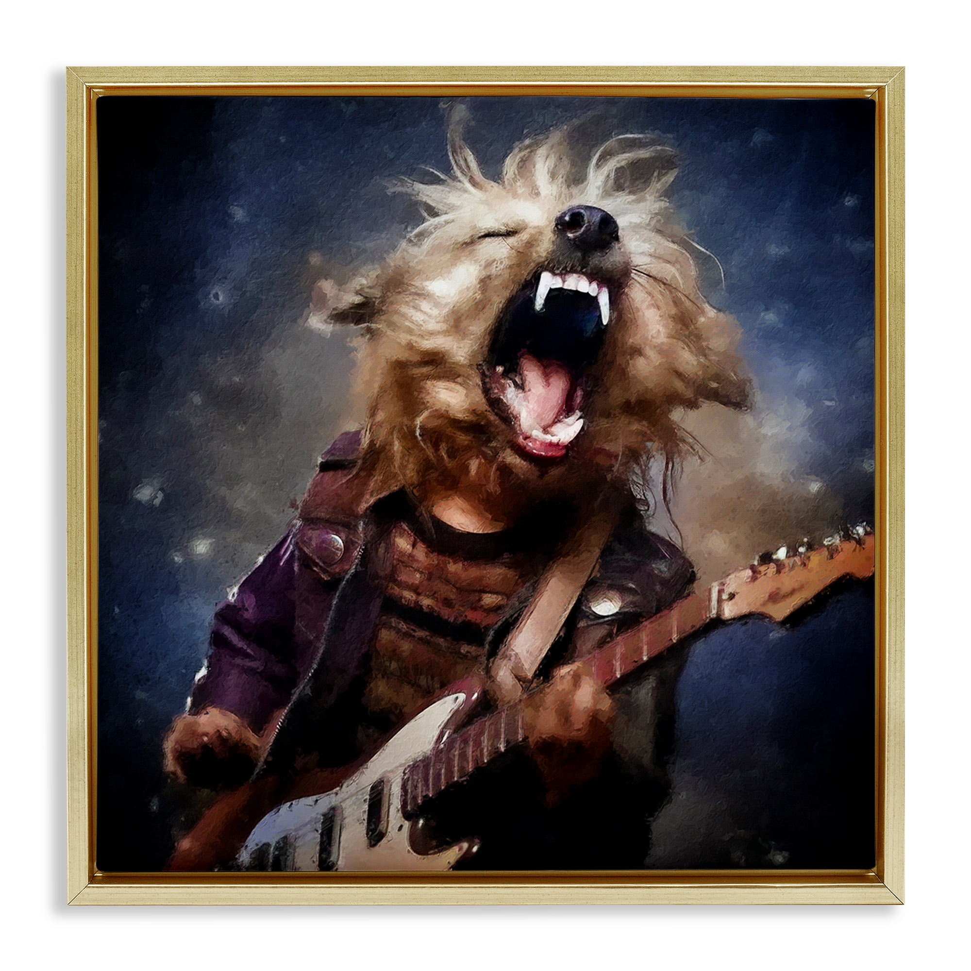 Stupell Industries Fun Musician Terrier Animals Painting Gold Floater Framed Canvas Art Print Wall Art, 18 x 18