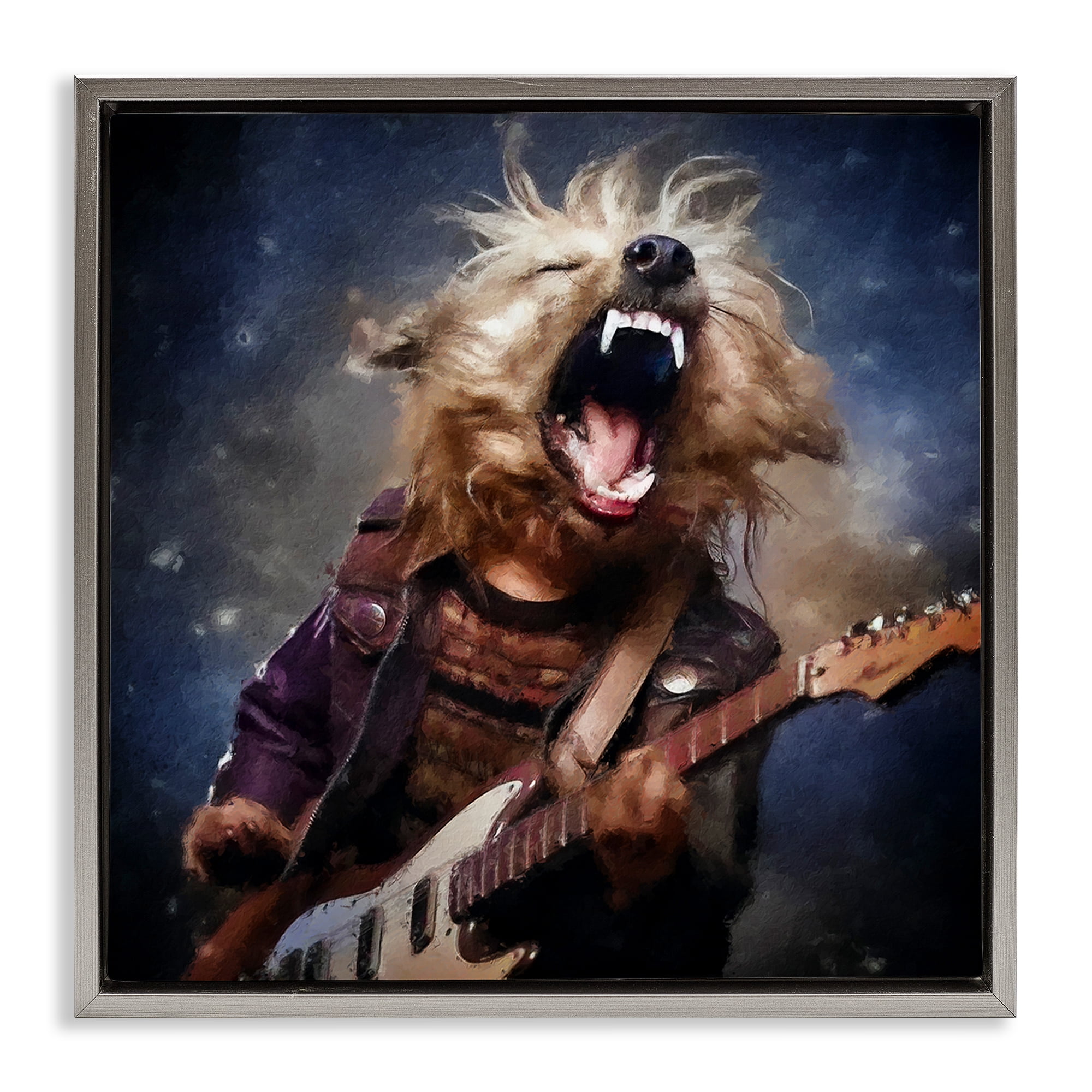 Stupell Industries Fun Musician Terrier Animals Painting Gray Floater Framed Canvas Art Print Wall Art, 25 x 25