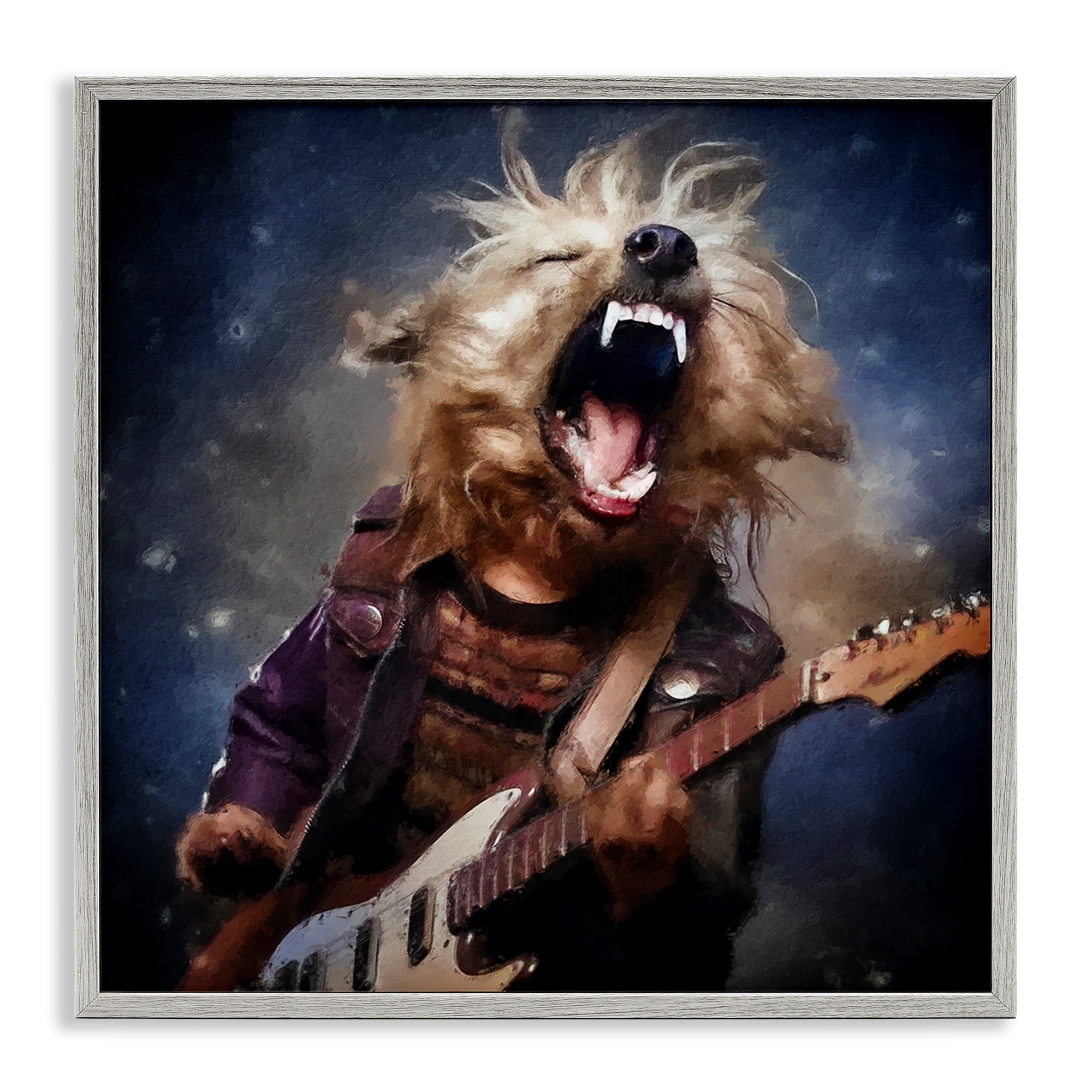 Stupell Industries Fun Musician Terrier Animals Painting Gray Framed Art Print Wall Art, 24 x 24