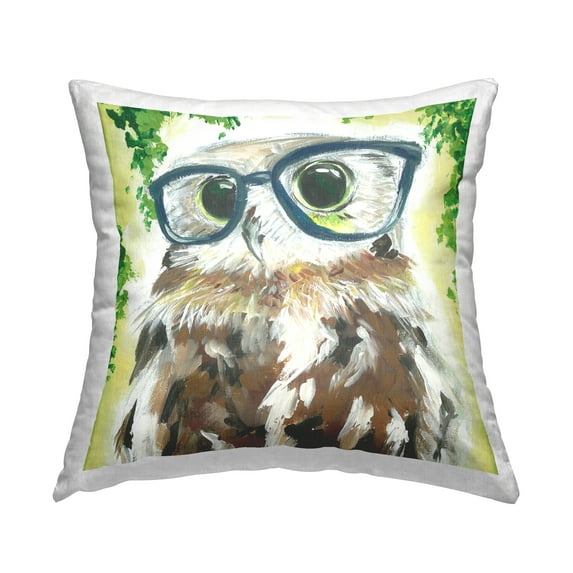 Stupell Industries Fun Owl Wearing Glasses Square Decorative Printed Throw Pillow, 18 x 18,