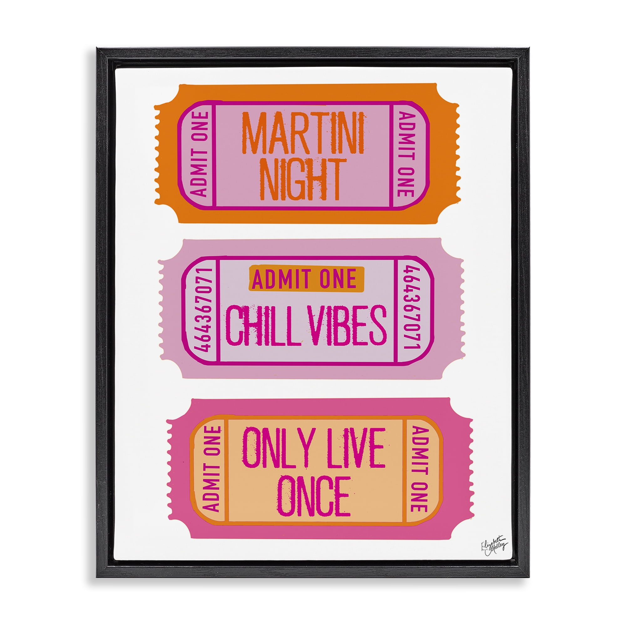 Stupell Industries Fun Party Phrase Tickets Text & Numbers Painting Black Floater Framed Canvas Art Print Wall Art, 25 x 31