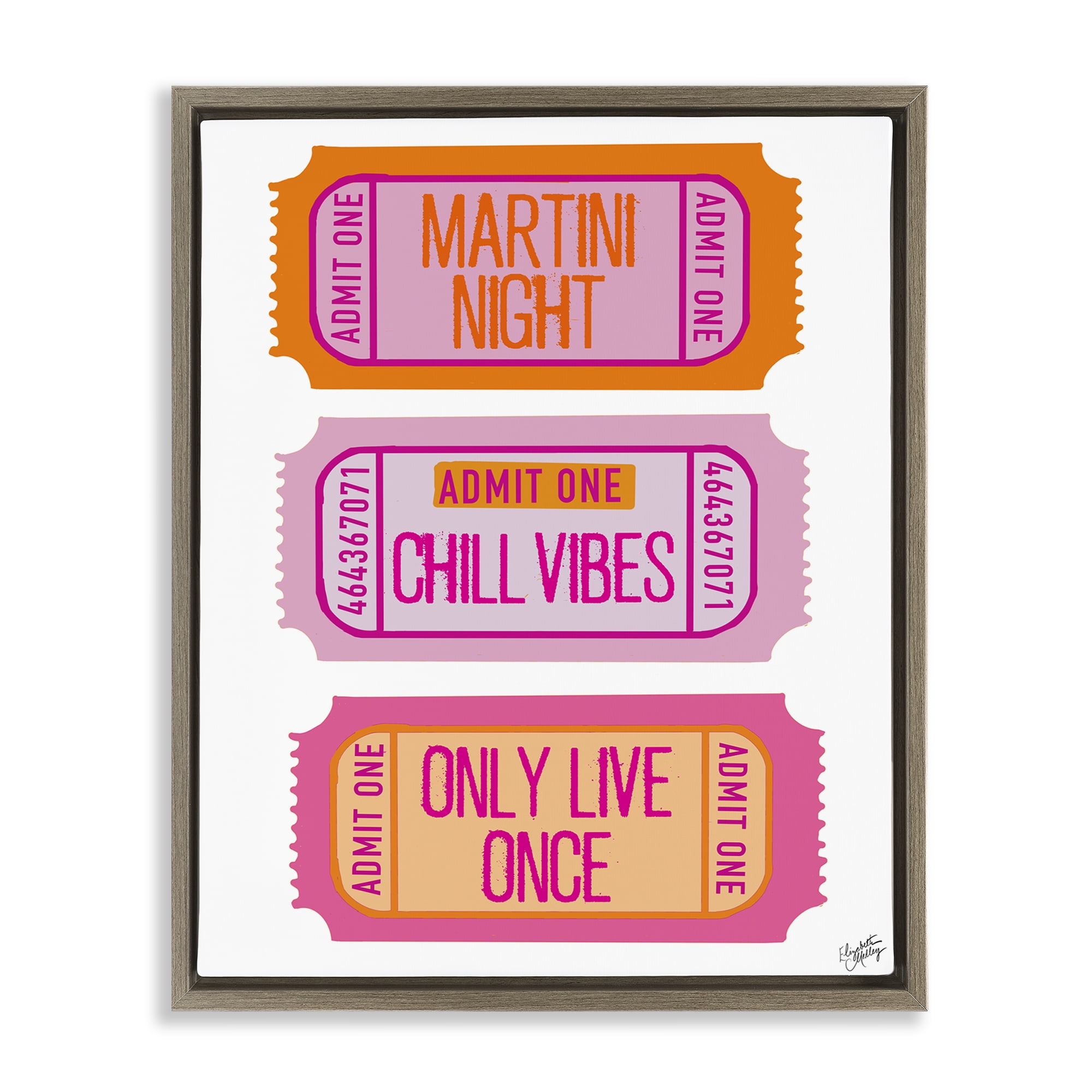 Stupell Industries Fun Party Phrase Tickets Text & Numbers Painting Brown Floater Framed Canvas Art Print Wall Art, 17 x 21