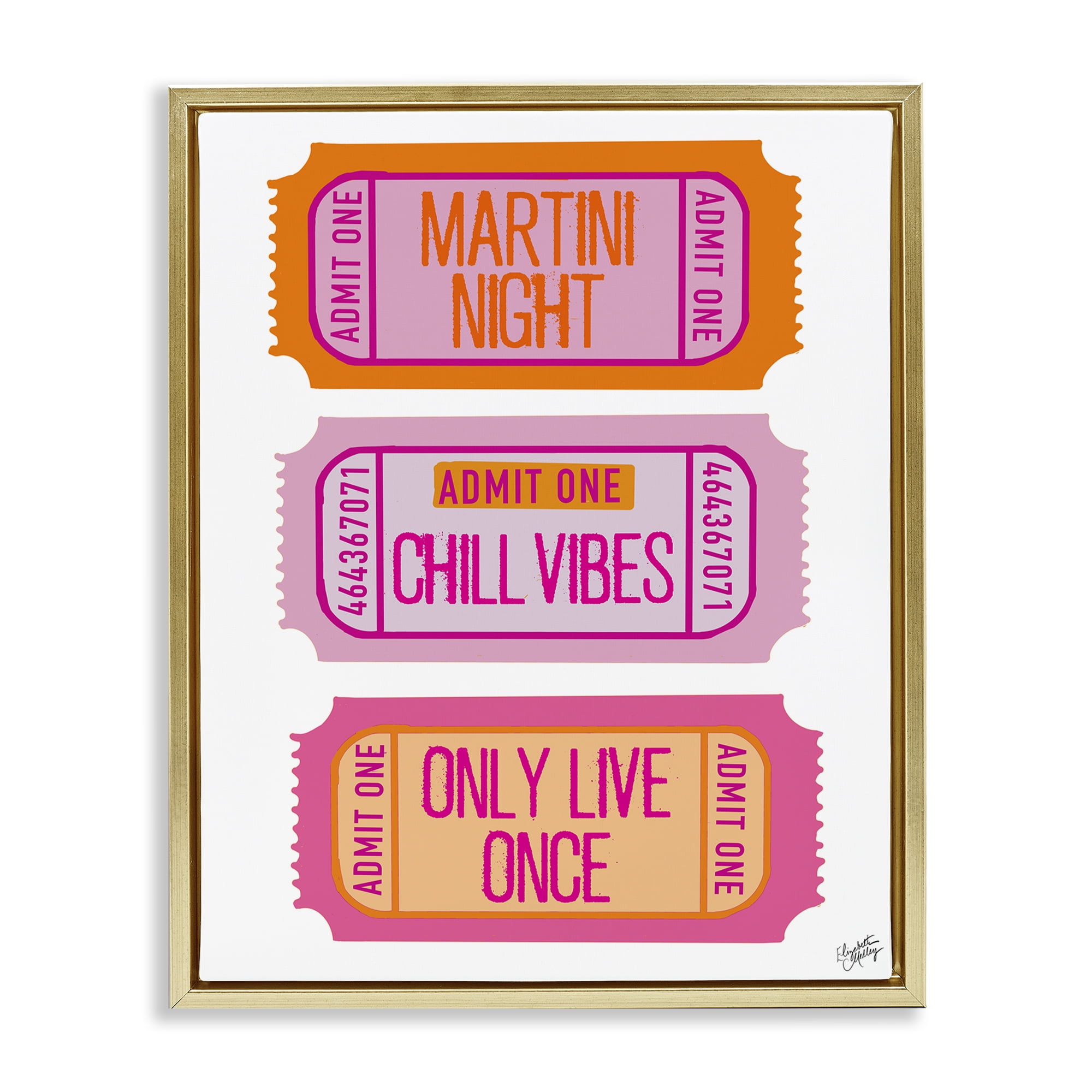 Stupell Industries Fun Party Phrase Tickets Text & Numbers Painting Gold Floater Framed Canvas Art Print Wall Art, 25 x 31