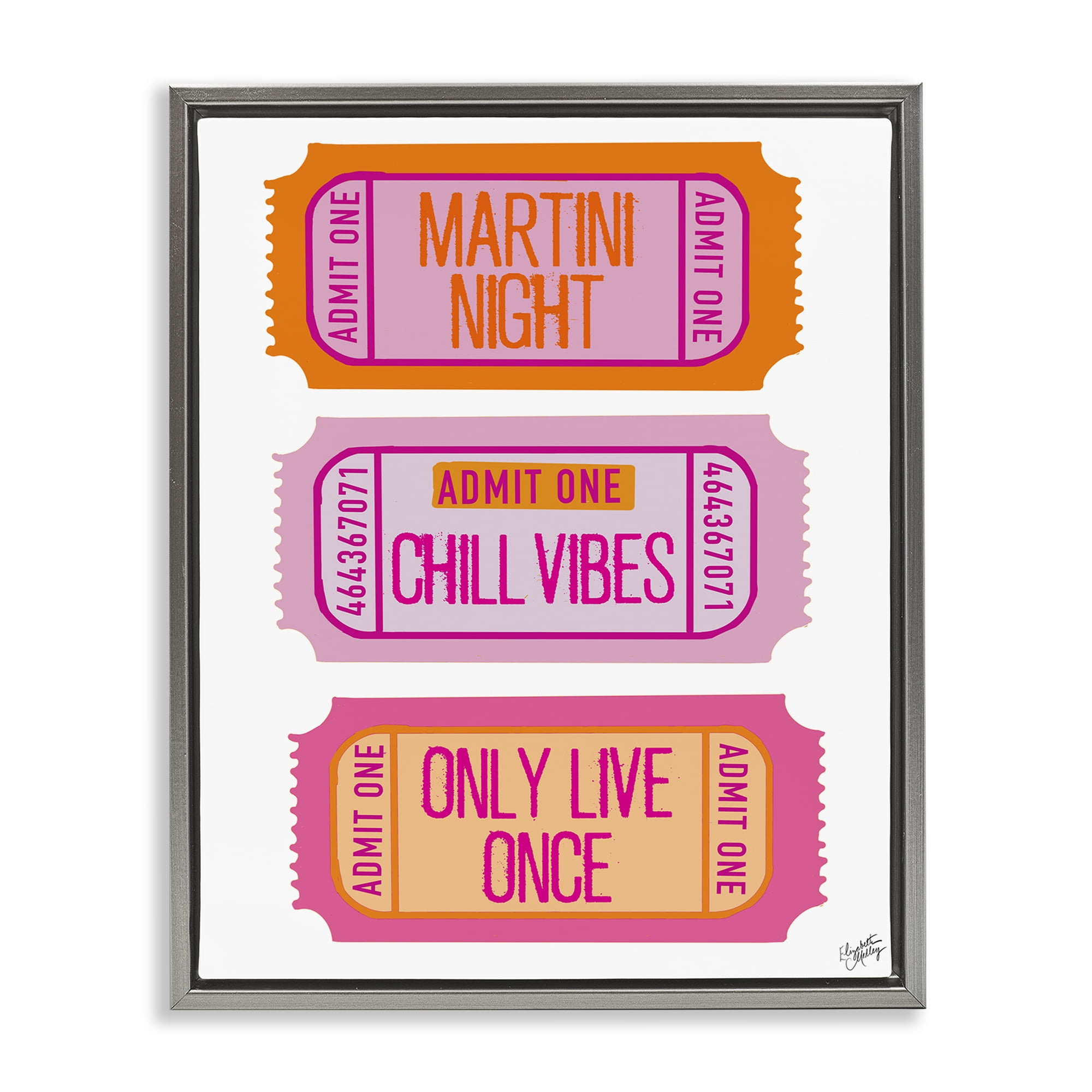 Stupell Industries Fun Party Phrase Tickets Text & Numbers Painting Gray Floater Framed Canvas Art Print Wall Art, 17 x 21