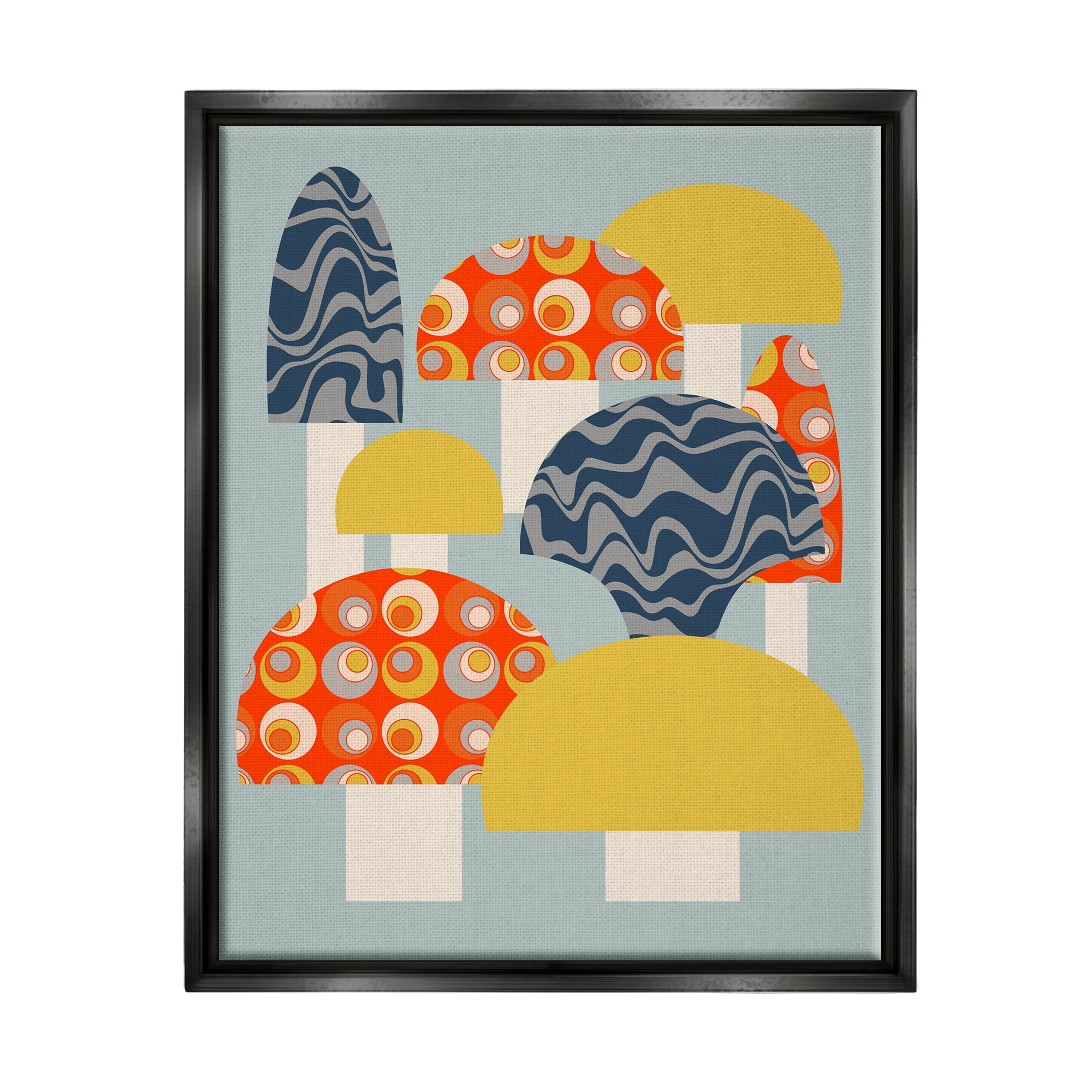 Stupell Industries Fun Patterned Mushrooms Botanical & Floral Painting Black Floater Framed Canvas Art Print Wall Art, 17 x 21