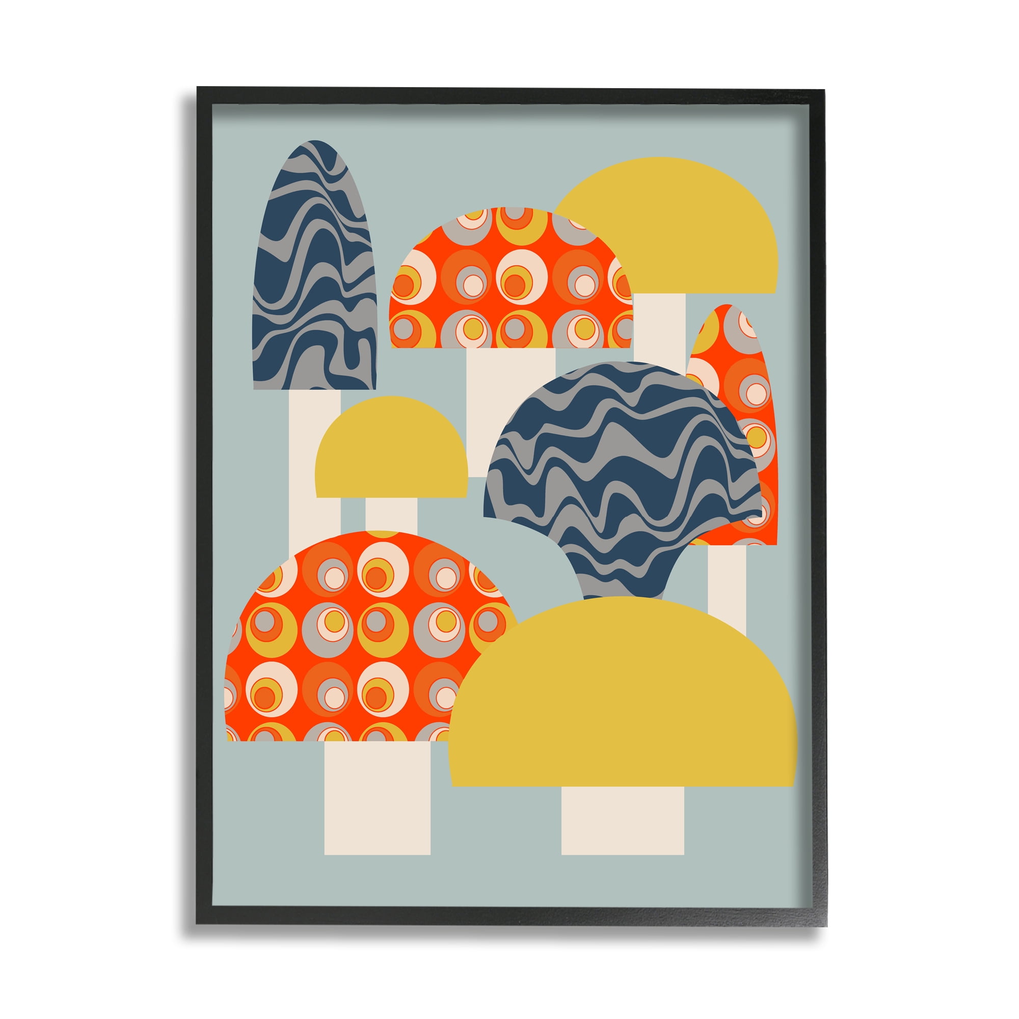 Stupell Industries Fun Patterned Mushrooms Botanical & Floral Painting Black Framed Art Print Wall Art, 24 x 30
