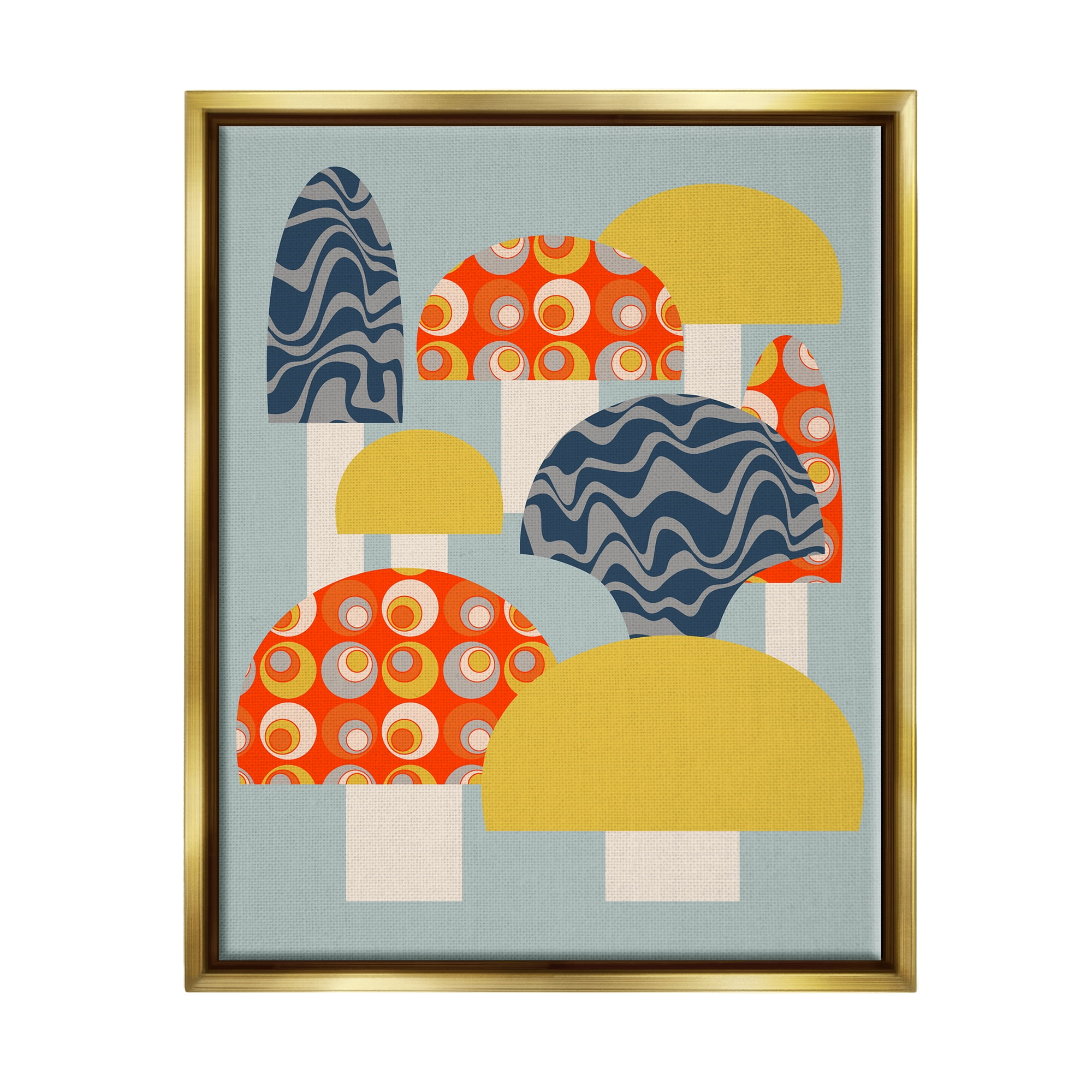 Stupell Industries Fun Patterned Mushrooms Botanical & Floral Painting Gold Floater Framed Canvas Art Print Wall Art, 25 x 31