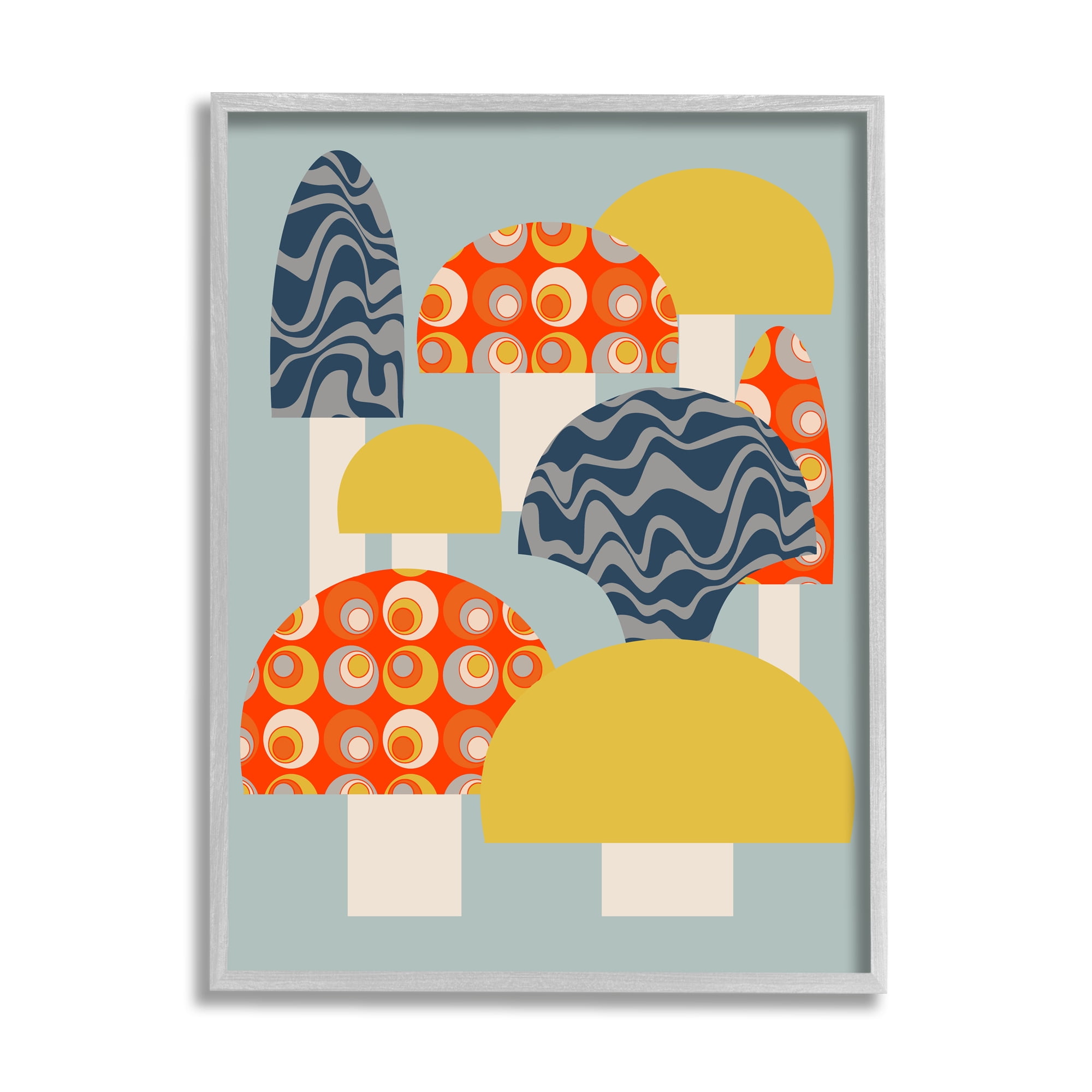 Stupell Industries Fun Patterned Mushrooms Botanical & Floral Painting Gray Framed Art Print Wall Art, 24 x 30