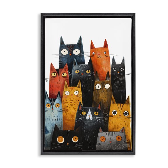 Stupell Industries Fun Peeking Cat Faces Animals & Insects Painting Black Floater Framed Canvas Art Print Wall Art, 21 x 31