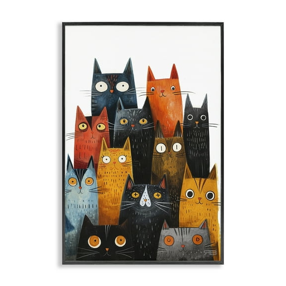 Stupell Industries Fun Peeking Cat Faces Animals & Insects Painting Black Framed Art Print Wall Art, 12 x 18