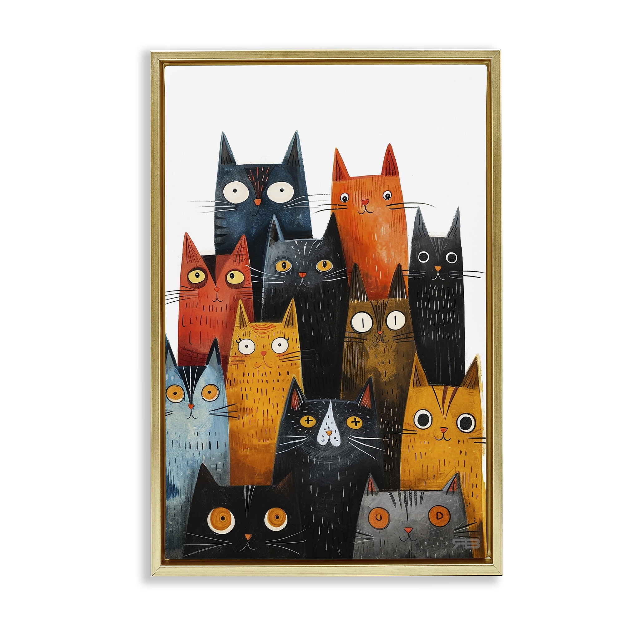 Stupell Industries Fun Peeking Cat Faces Animals & Insects Painting Gold Floater Framed Canvas Art Print Wall Art, 17 x 25