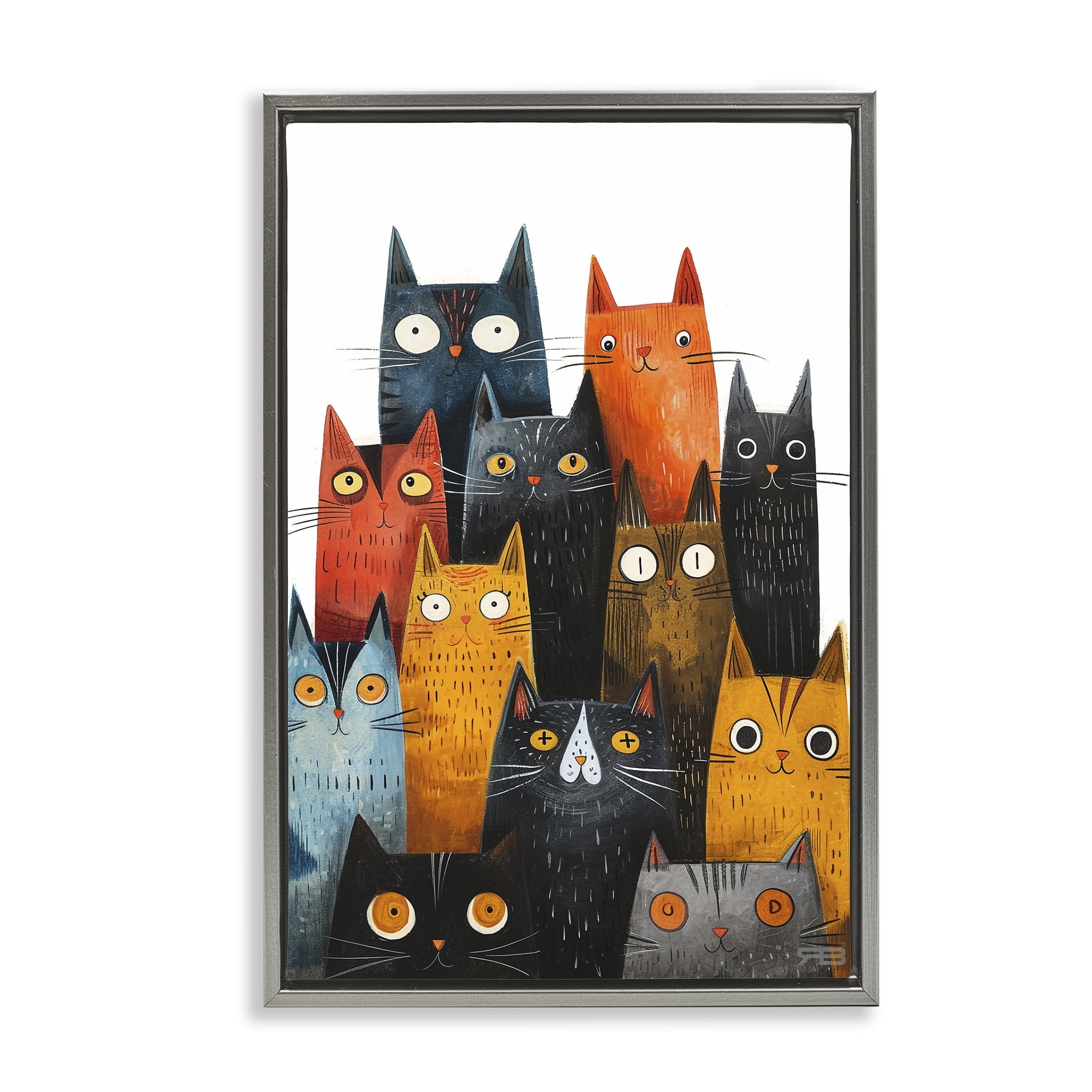 Stupell Industries Fun Peeking Cat Faces Animals & Insects Painting Gray Floater Framed Canvas Art Print Wall Art, 21 x 31