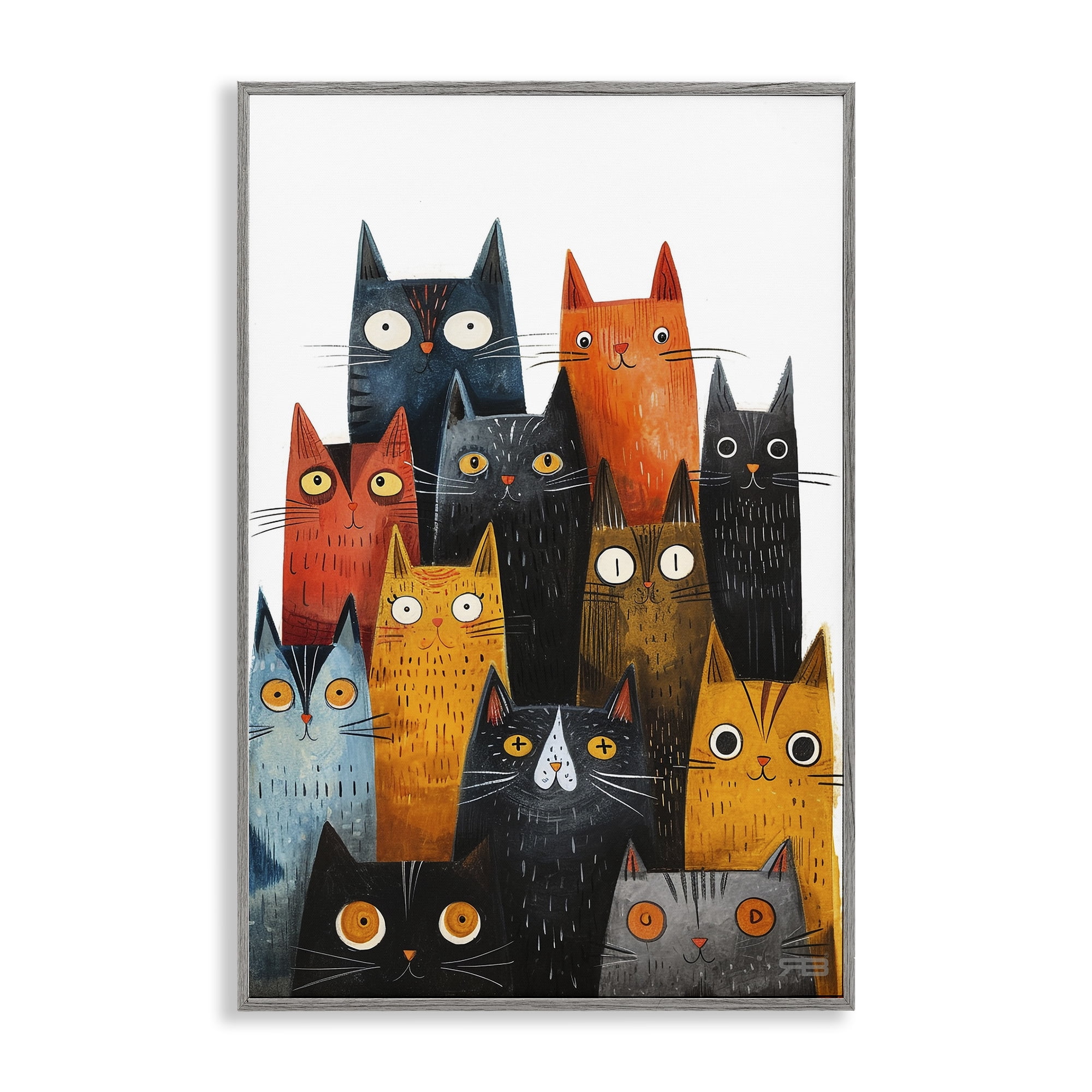 Stupell Industries Fun Peeking Cat Faces Animals & Insects Painting Gray Framed Art Print Wall Art, 12 x 18