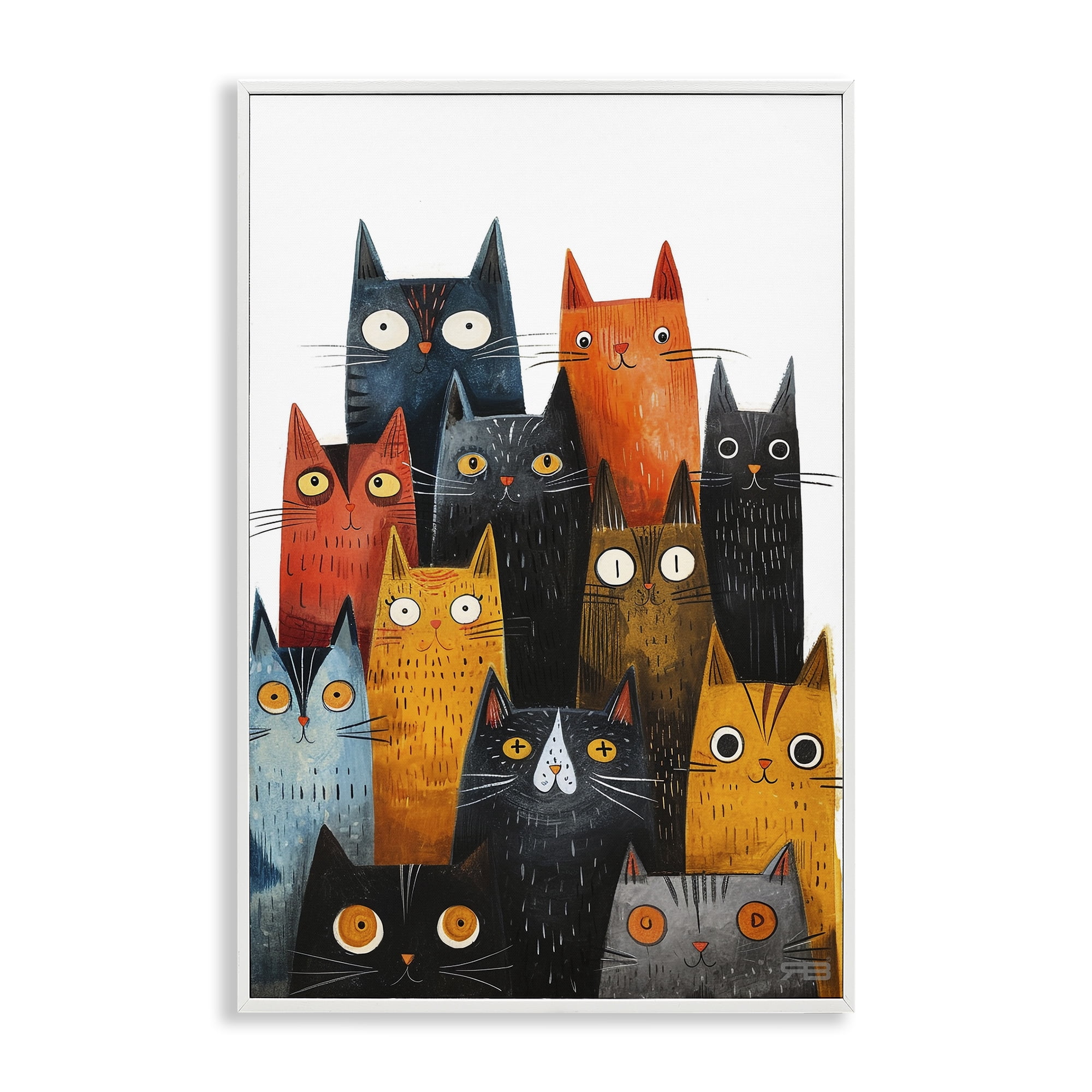 Stupell Industries Fun Peeking Cat Faces Animals & Insects Painting White Framed Art Print Wall Art, 12 x 18