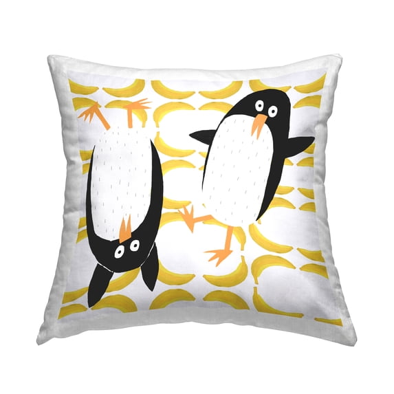 Stupell Industries Fun Penguins & Bananas Square Decorative Printed Throw Pillow, 18 x 18,