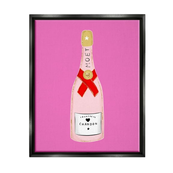 Stupell Industries Fun Pink Champagne Food & Beverage Painting Black Floater Framed Canvas Art Print Wall Art, 17 x 21