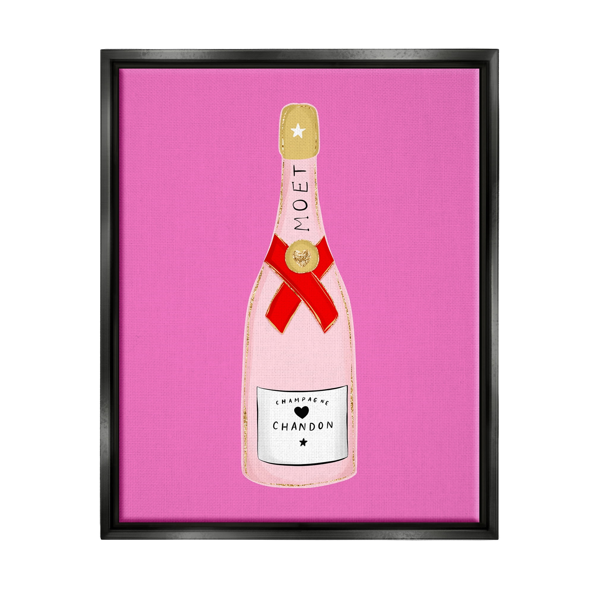 Stupell Industries Fun Pink Champagne Food & Beverage Painting Black Floater Framed Canvas Art Print Wall Art, 25 x 31