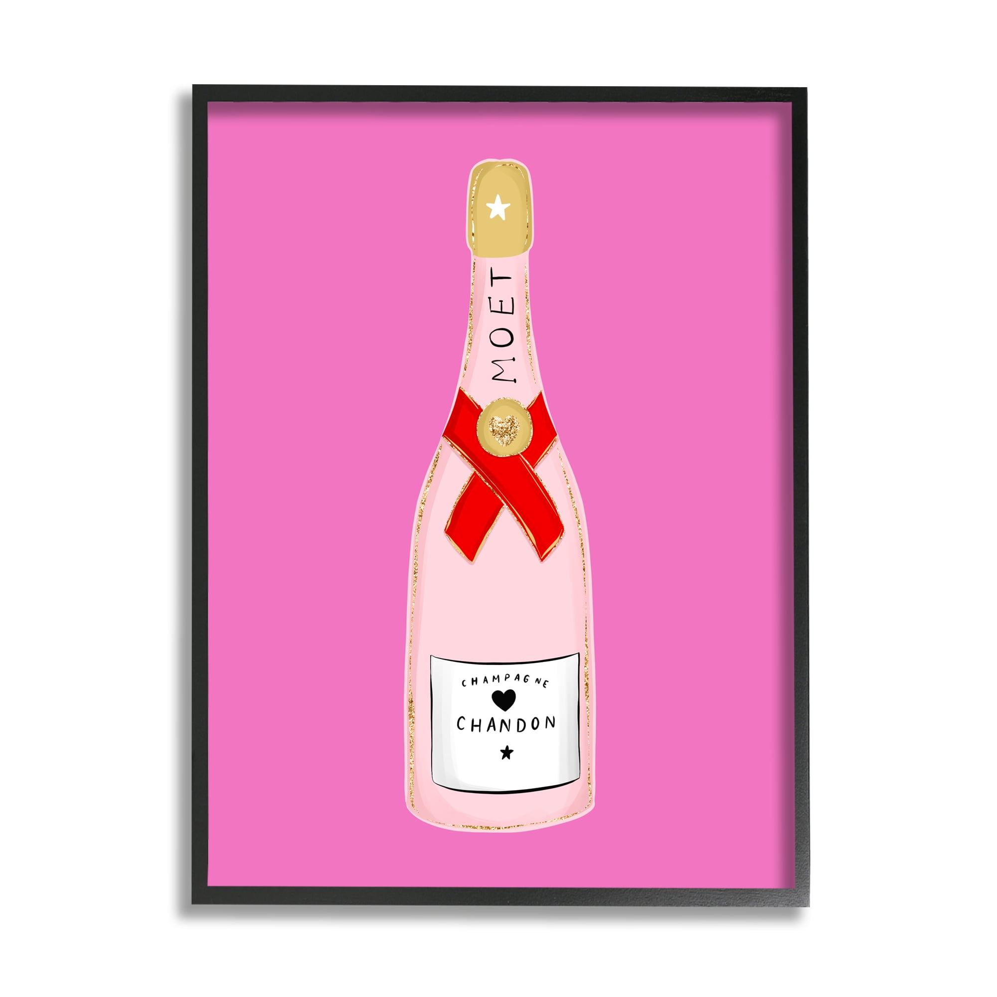 Stupell Industries Fun Pink Champagne Food & Beverage Painting Black Framed Art Print Wall Art, 24 x 30