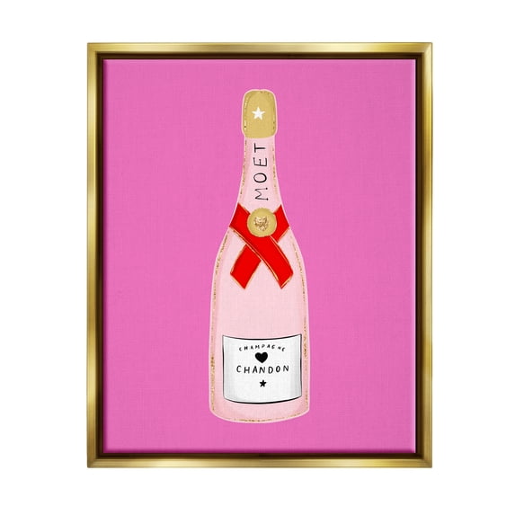 Stupell Industries Fun Pink Champagne Food & Beverage Painting Gold Floater Framed Canvas Art Print Wall Art, 25 x 31
