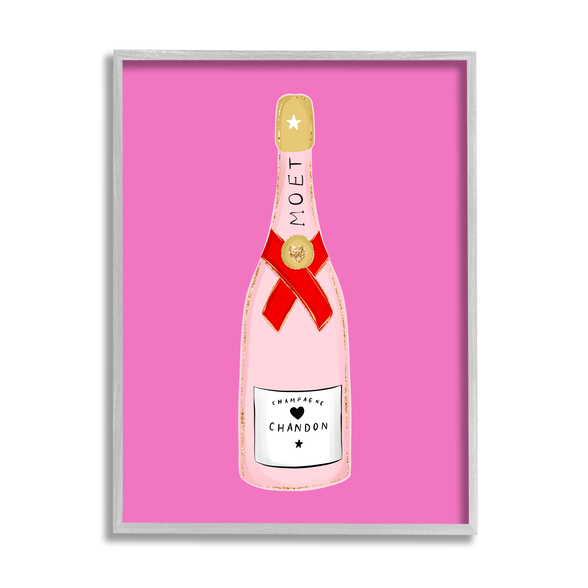 Stupell Industries Fun Pink Champagne Food & Beverage Painting Gray Framed Art Print Wall Art, 11 x 14