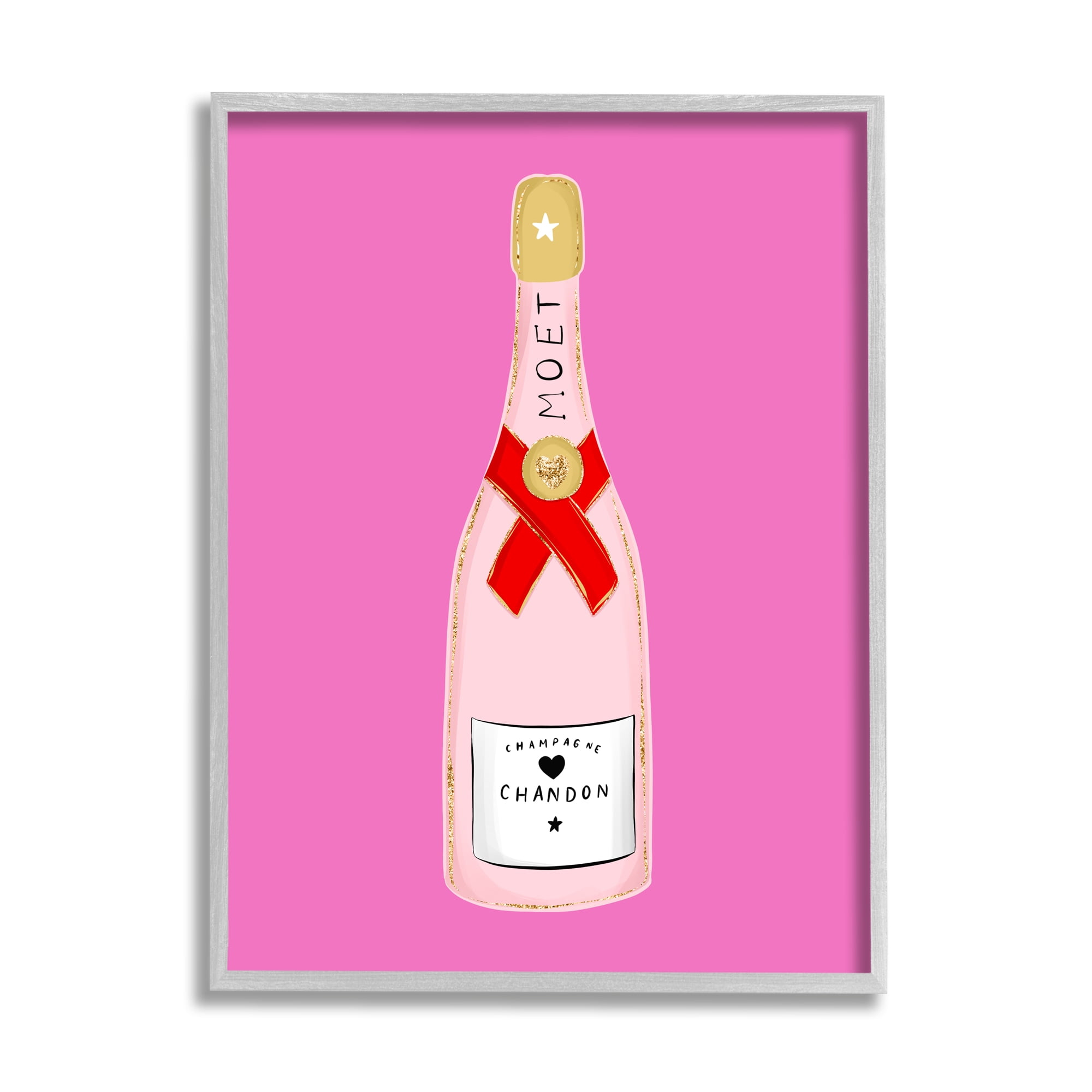 Stupell Industries Fun Pink Champagne Food & Beverage Painting Gray Framed Art Print Wall Art, 24 x 30