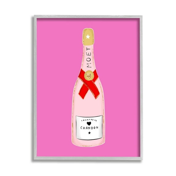 Stupell Industries Fun Pink Champagne Food & Beverage Painting Gray Framed Art Print Wall Art, 24 x 30