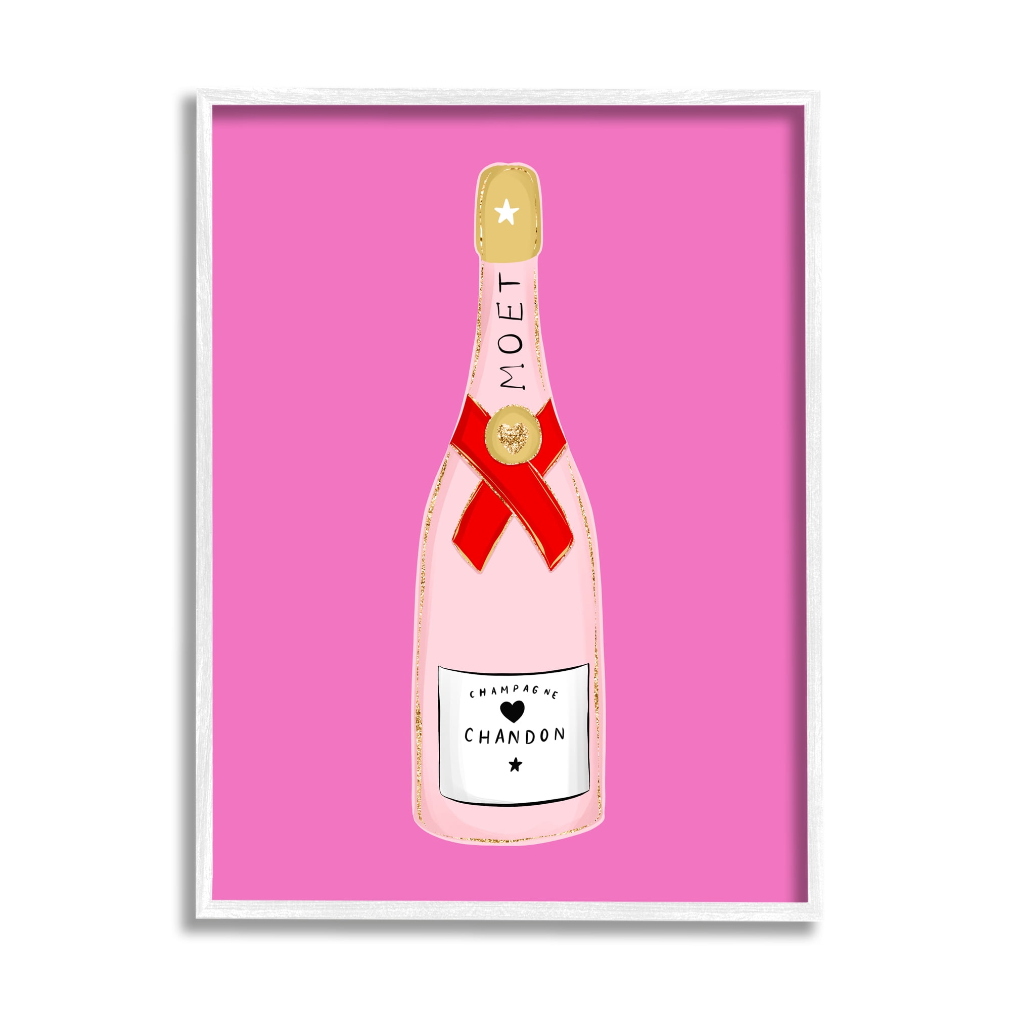 Stupell Industries Fun Pink Champagne Food & Beverage Painting White Framed Art Print Wall Art, 11 x 14