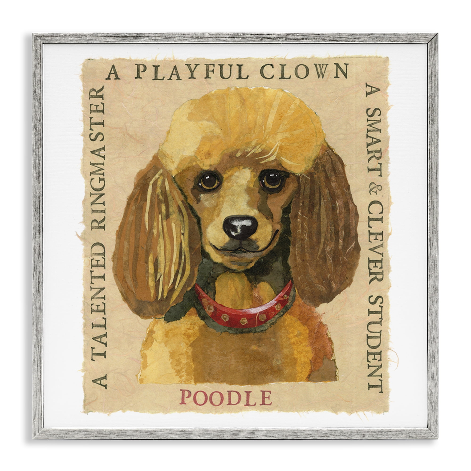 Stupell Industries Fun Poodle Pet Phrases Animals Painting Gray Framed Art Print Wall Art, 17 x 17
