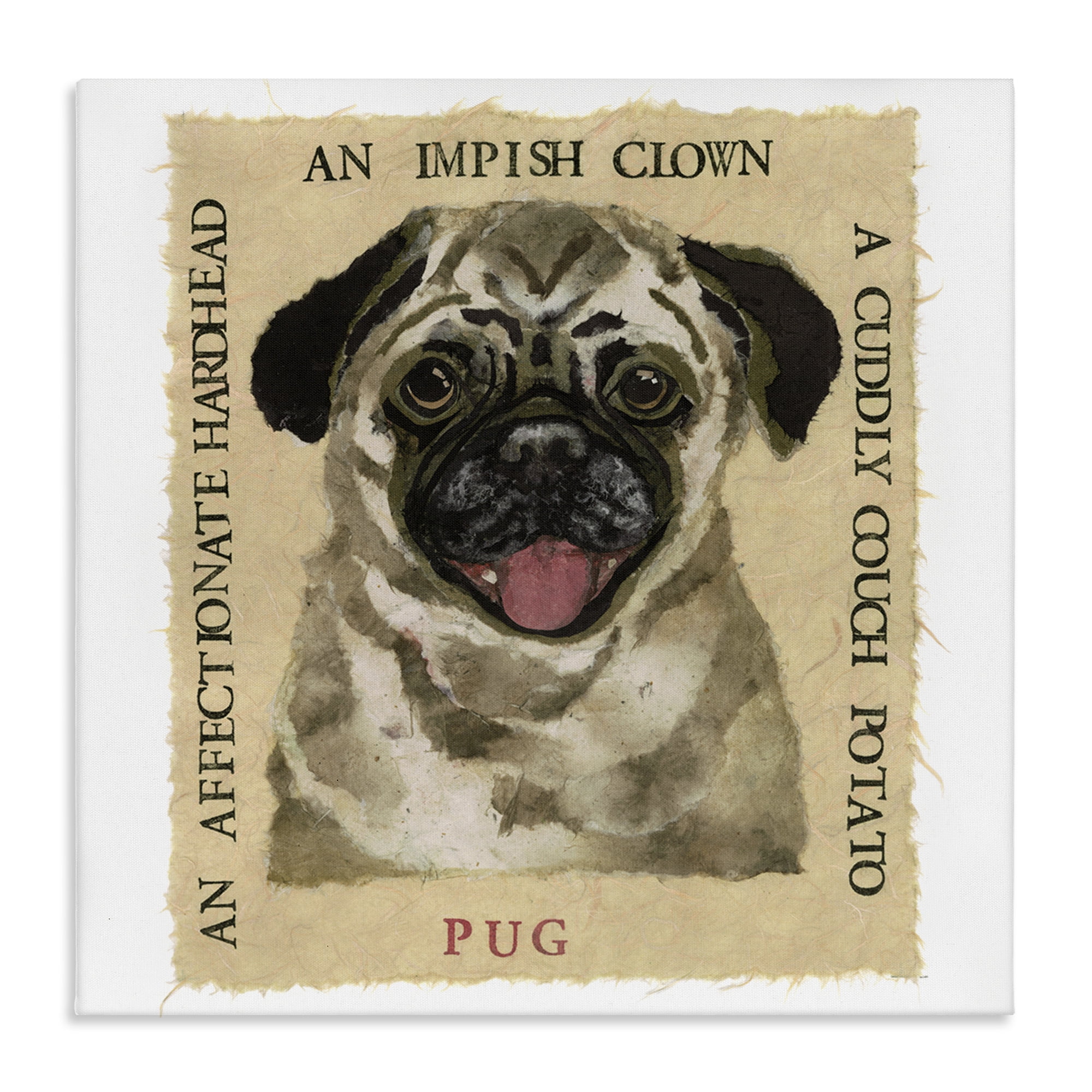 Stupell Industries Fun Pug Pet Phrases Animals Painting Wrapped Canvas Art Print Wall Art, 36 x 36