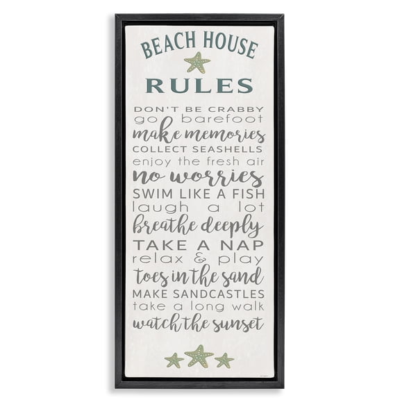 Stupell Industries Fun Recreations Beach Rules Signs and Rules Painting Black Floater Framed Canvas Art Print Wall Art, 15 x 31