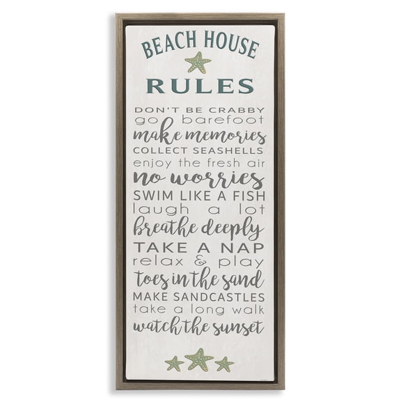 Stupell Industries Cottage Fun Recreations Beach Rules Brown Floating Frame Canvas Art, 14 x 31, by Seven Trees Design