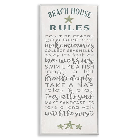 Stupell Industries Fun Recreations Beach Rules Signs and Rules Painting White Framed Art Print Wall Art, 10 x 24