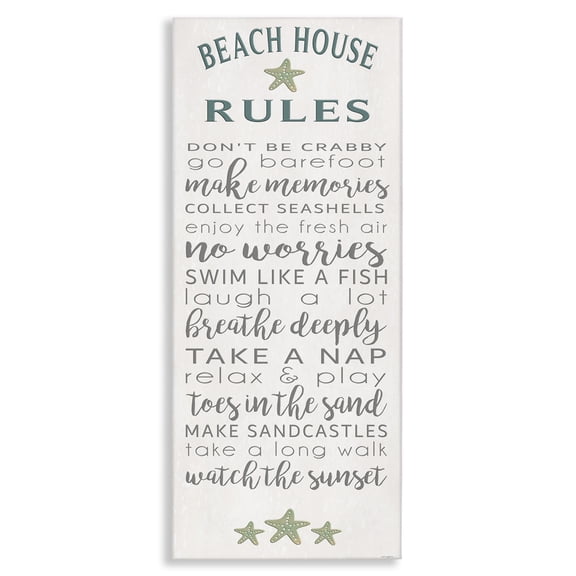 Stupell Industries Fun Recreations Beach Rules Signs and Rules Painting Wrapped Canvas Canvas Art Print Wall Art, 10 x 24