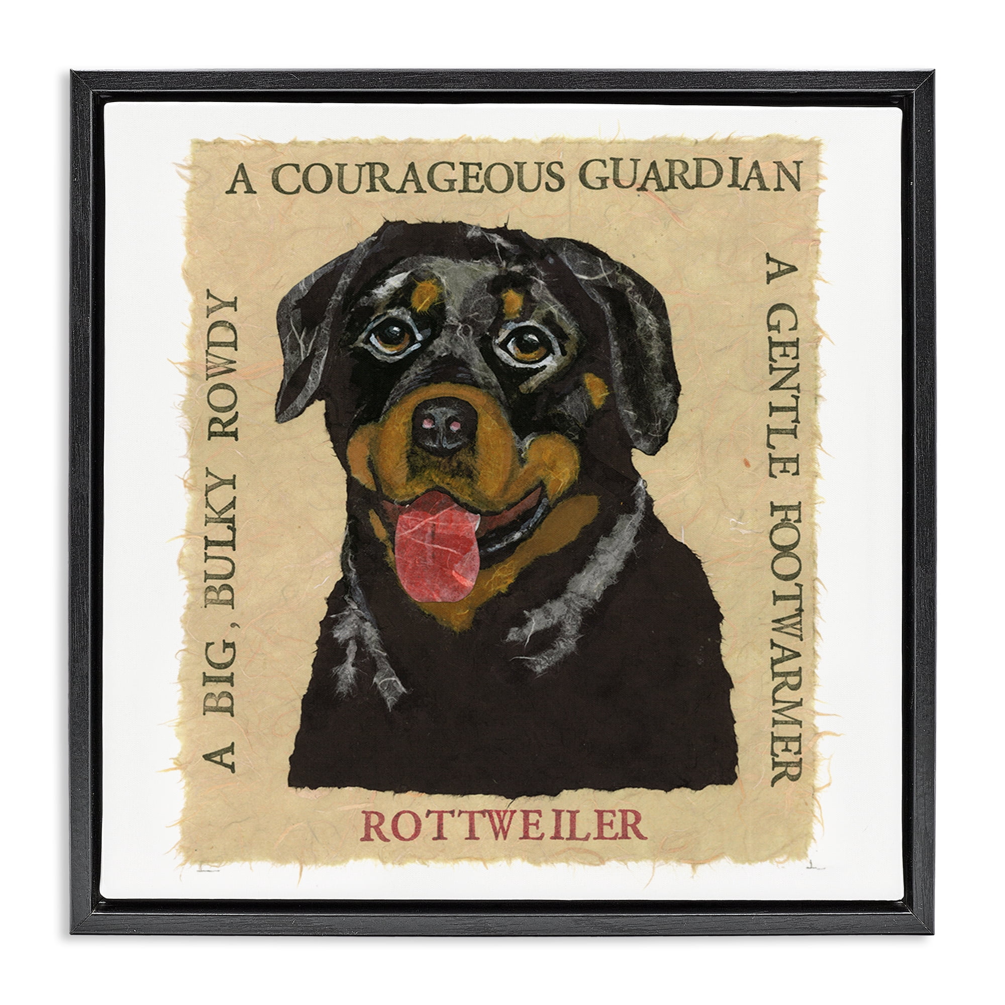 Stupell Industries Fun Rottweiler Pet Phrases Animals Painting Black Floater Framed Canvas Art Print Wall Art, 18 x 18