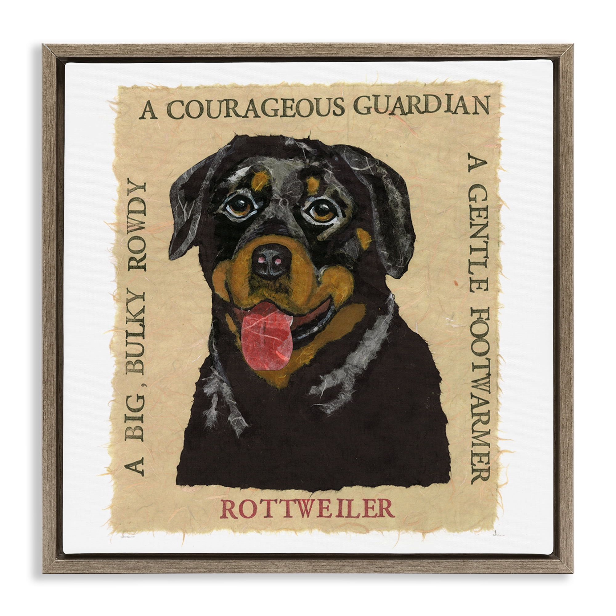 Stupell Industries Fun Rottweiler Pet Phrases Animals Painting Brown Floater Framed Canvas Art Print Wall Art, 25 x 25