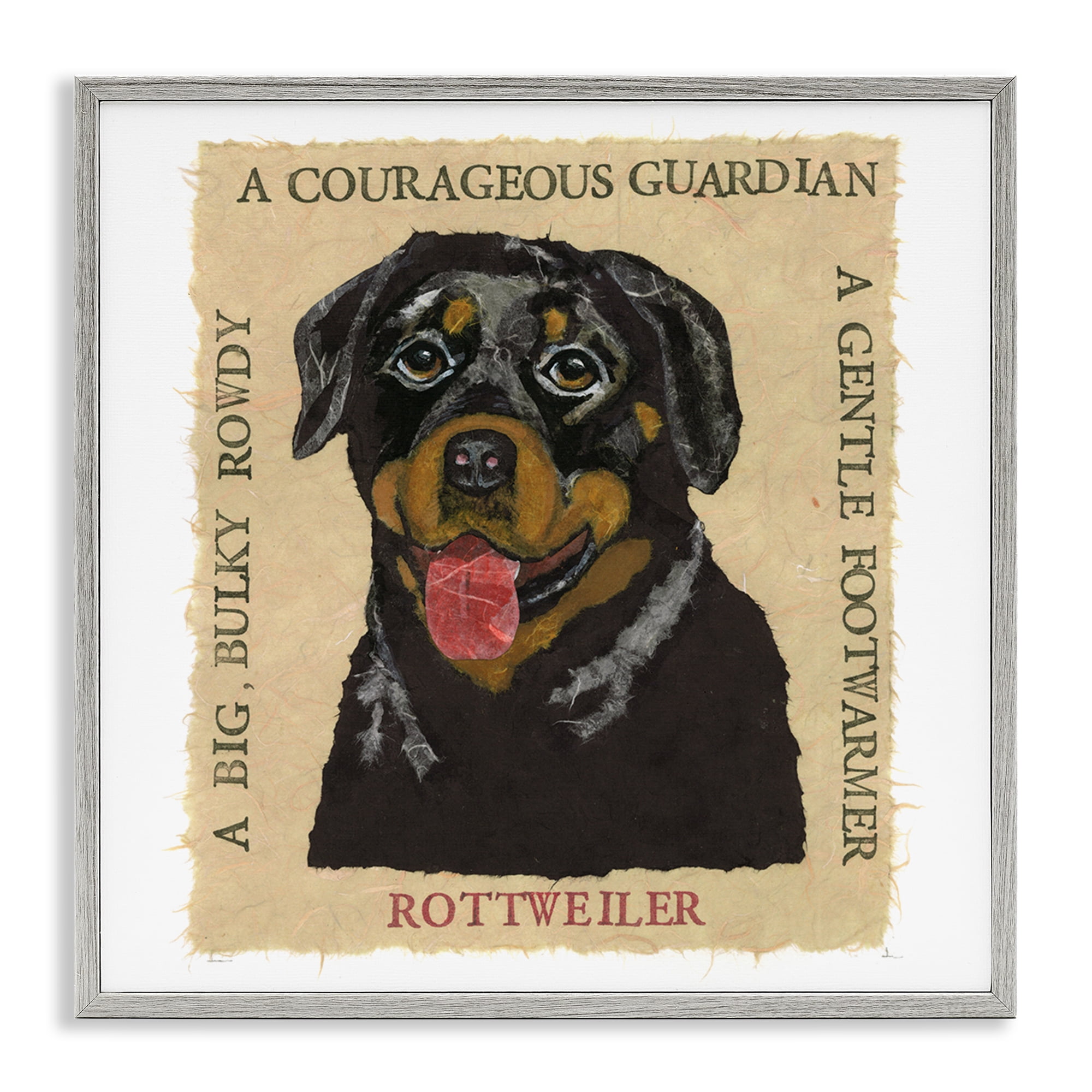 Stupell Industries Fun Rottweiler Pet Phrases Animals Painting Gray Framed Art Print Wall Art, 12 x 12